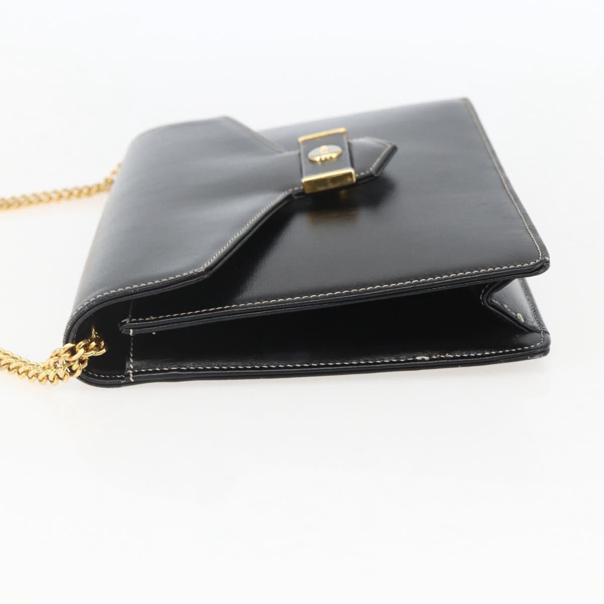 Christian Dior Chain Shoulder Bag Leather Black Gold Auth 157802V