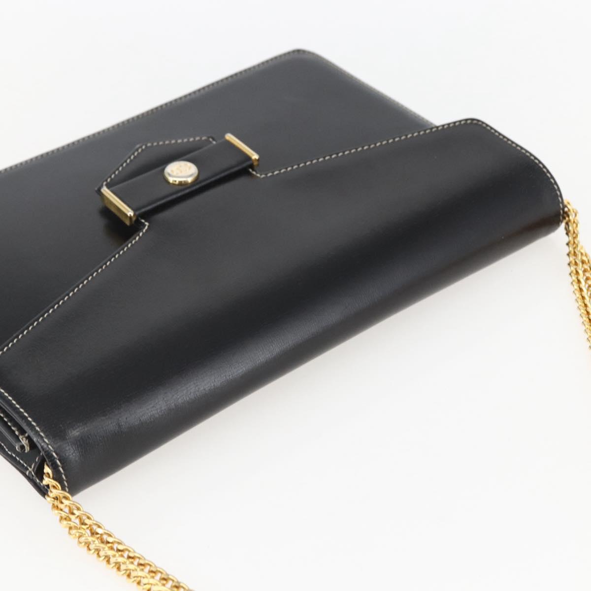 Christian Dior Chain Shoulder Bag Leather Black Gold Auth 157802V