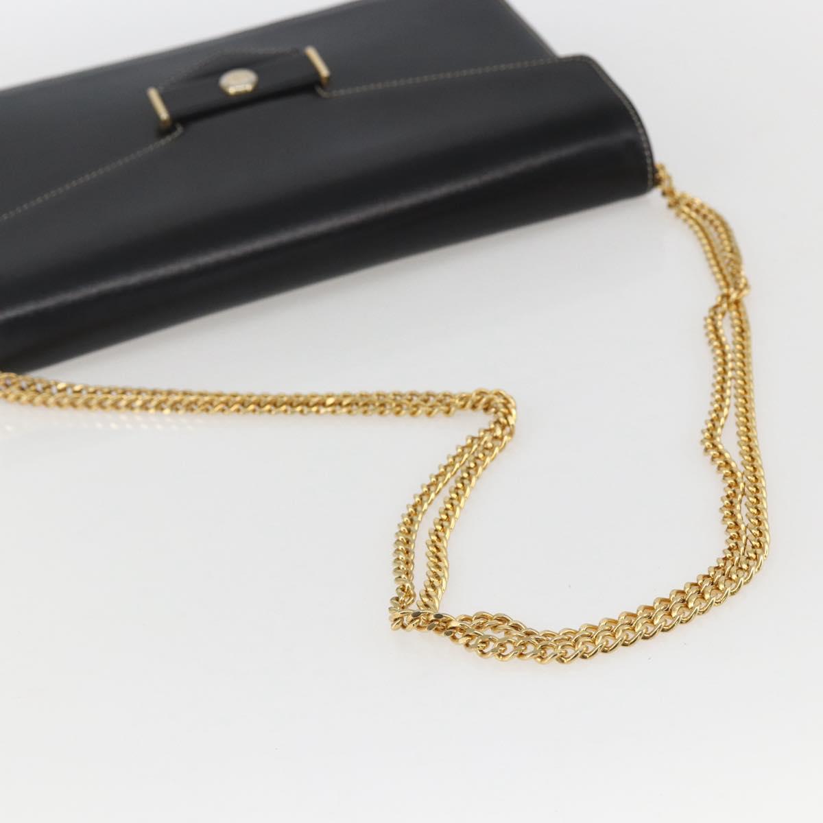 Christian Dior Chain Shoulder Bag Leather Black Gold Auth 157802V