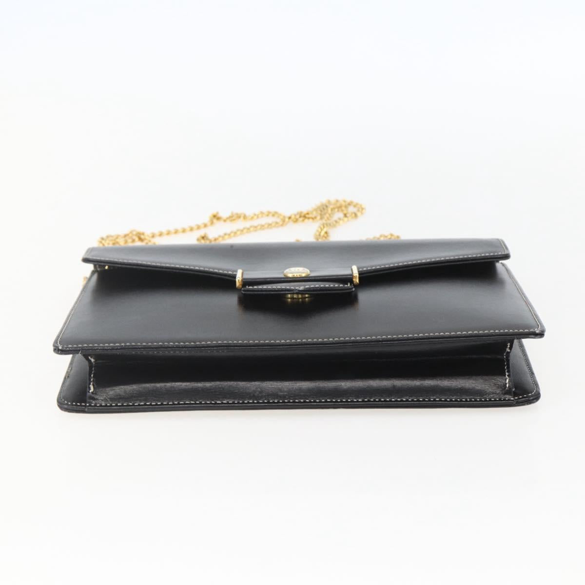 Christian Dior Chain Shoulder Bag Leather Black Gold Auth 157802V