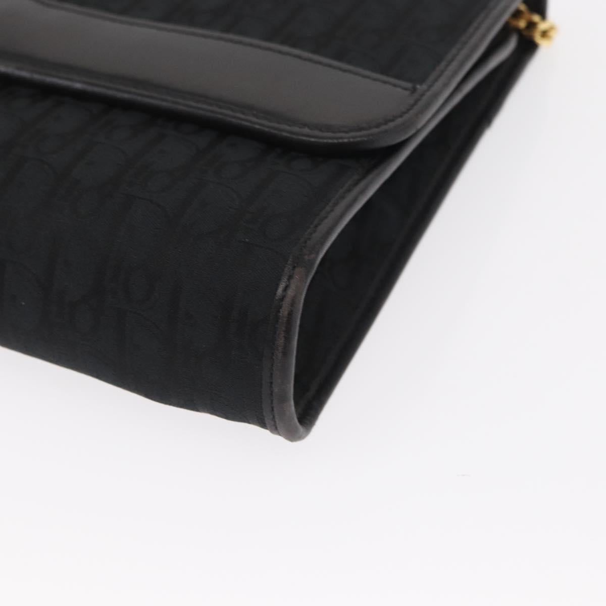 Christian Dior Trotter Canvas Chain Shoulder Bag Black Gold Auth 157803