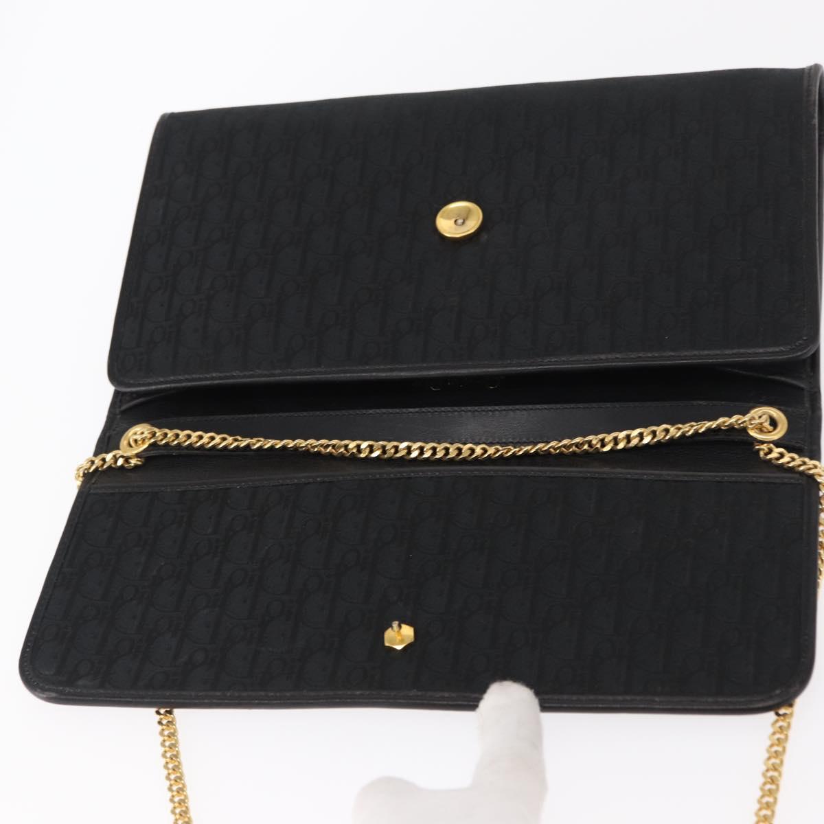 Christian Dior Trotter Canvas Chain Shoulder Bag Black Gold Auth 157803