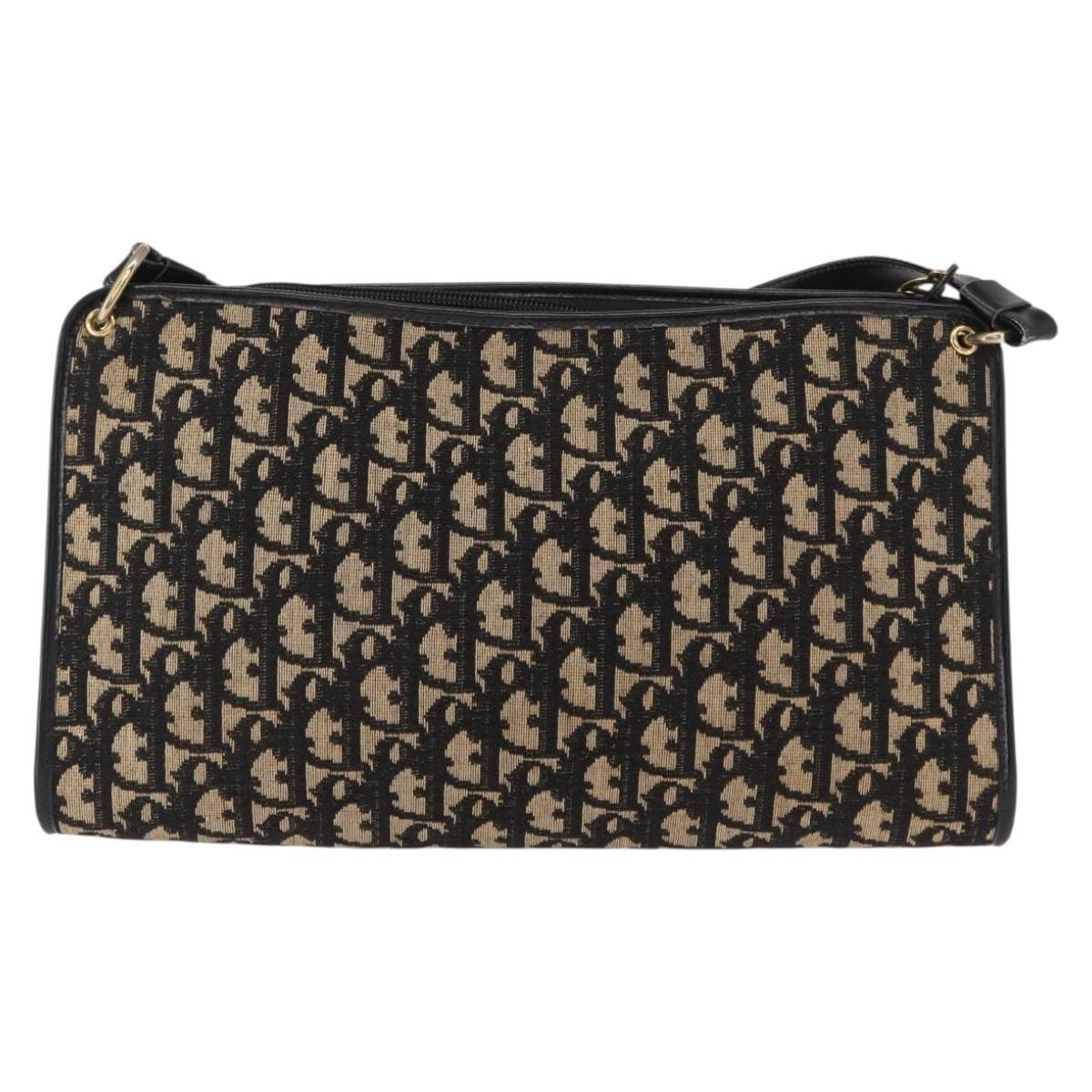 Christian Dior Trotter Canvas Chain Shoulder Bag Black Gold Auth 157804