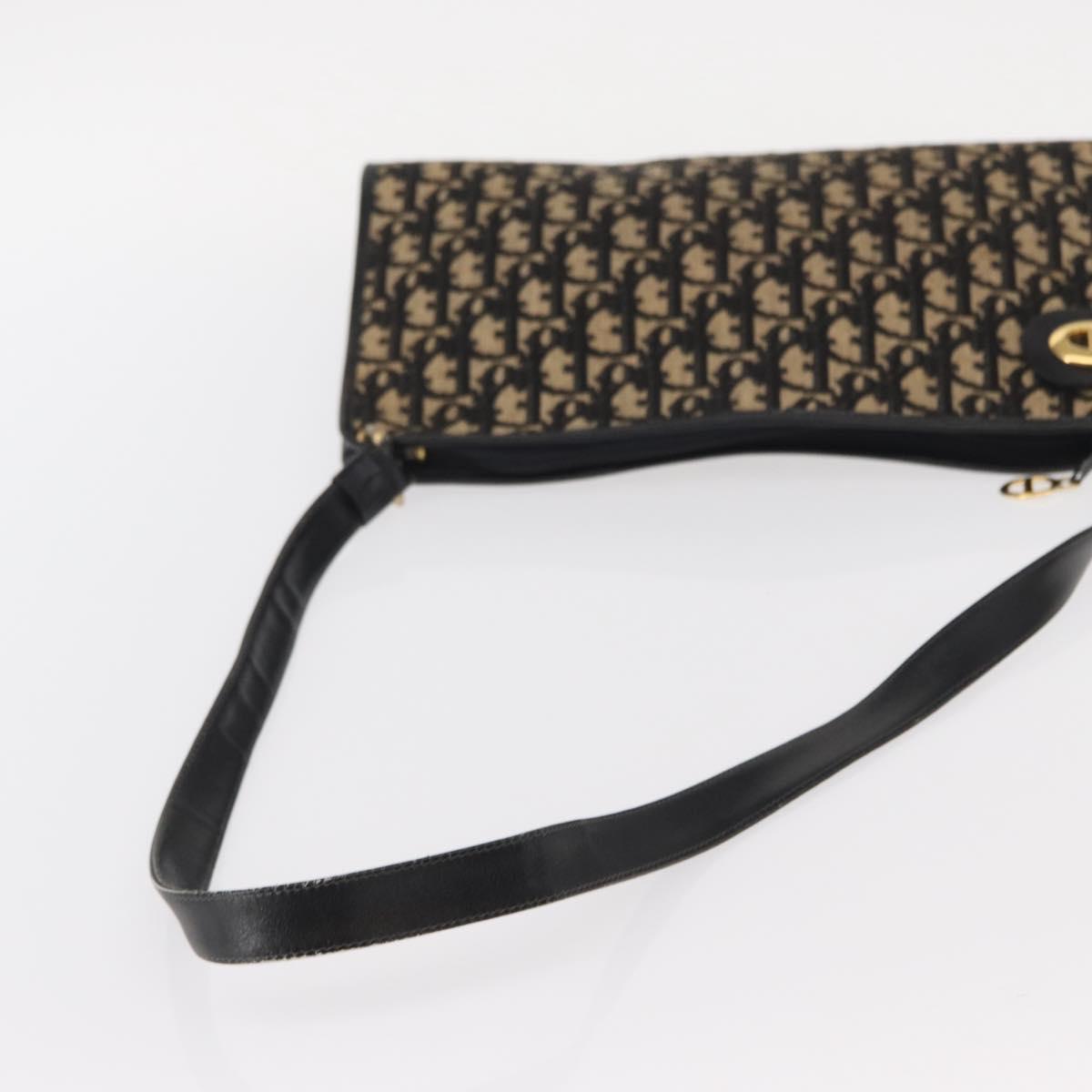 Christian Dior Trotter Canvas Chain Shoulder Bag Black Gold Auth 157804