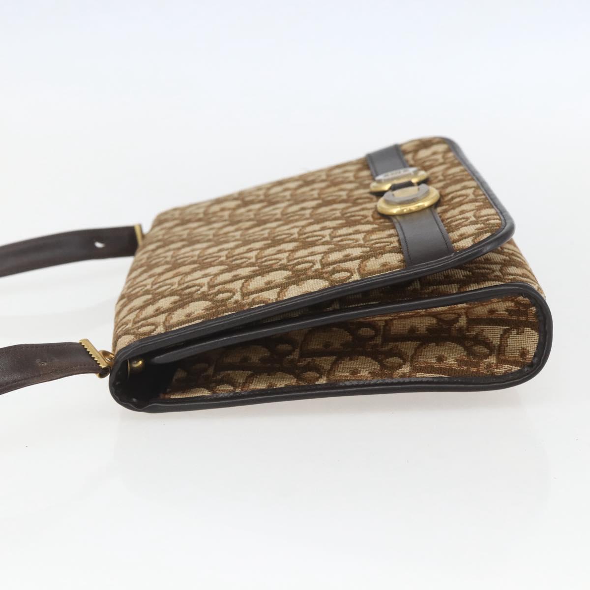 Christian Dior Trotter Canvas Shoulder Bag Beige Gold Auth 157805