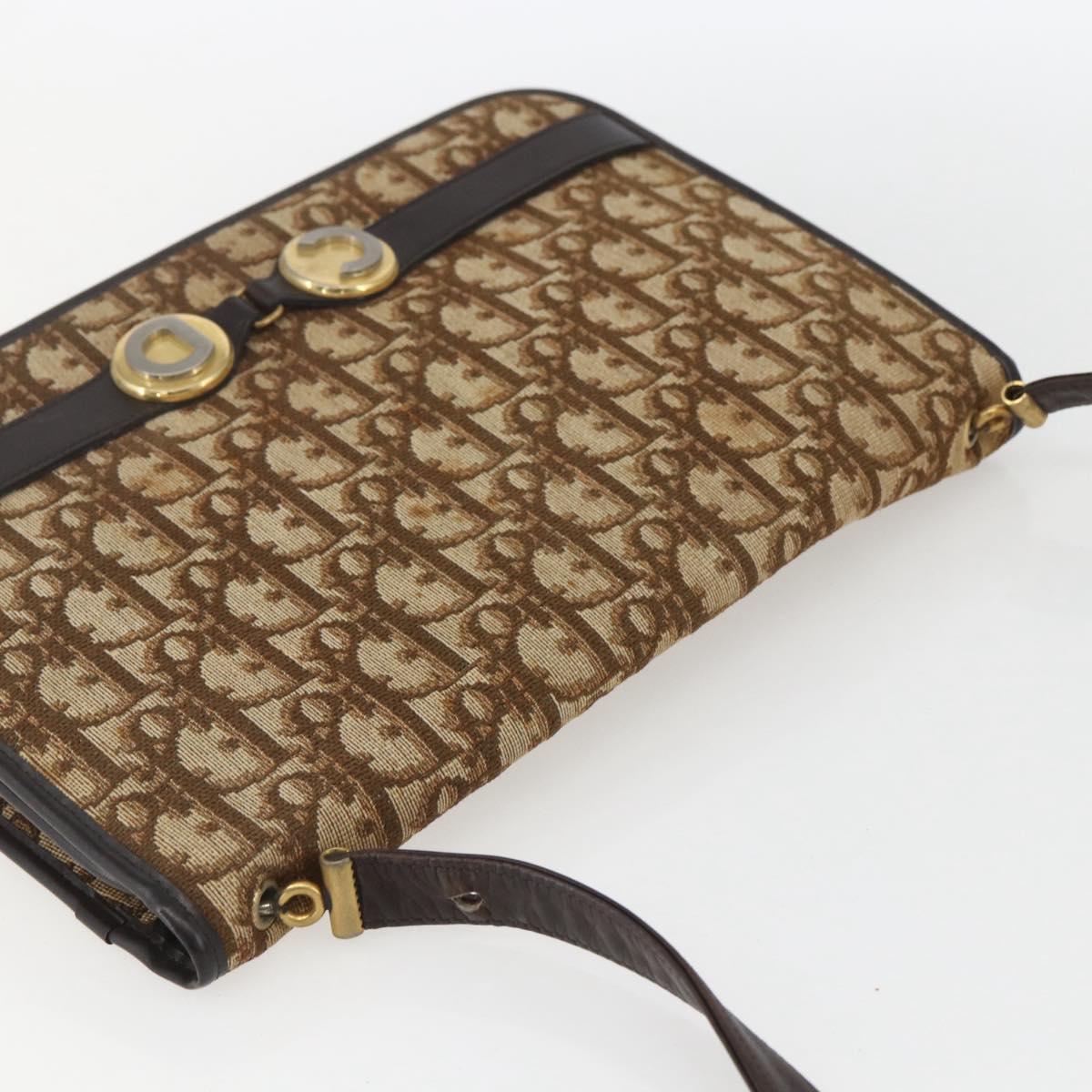 Christian Dior Trotter Canvas Shoulder Bag Beige Gold Auth 157805