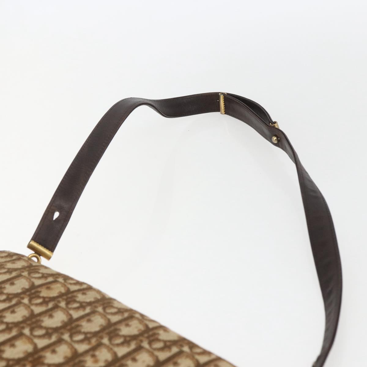 Christian Dior Trotter Canvas Shoulder Bag Beige Gold Auth 157805
