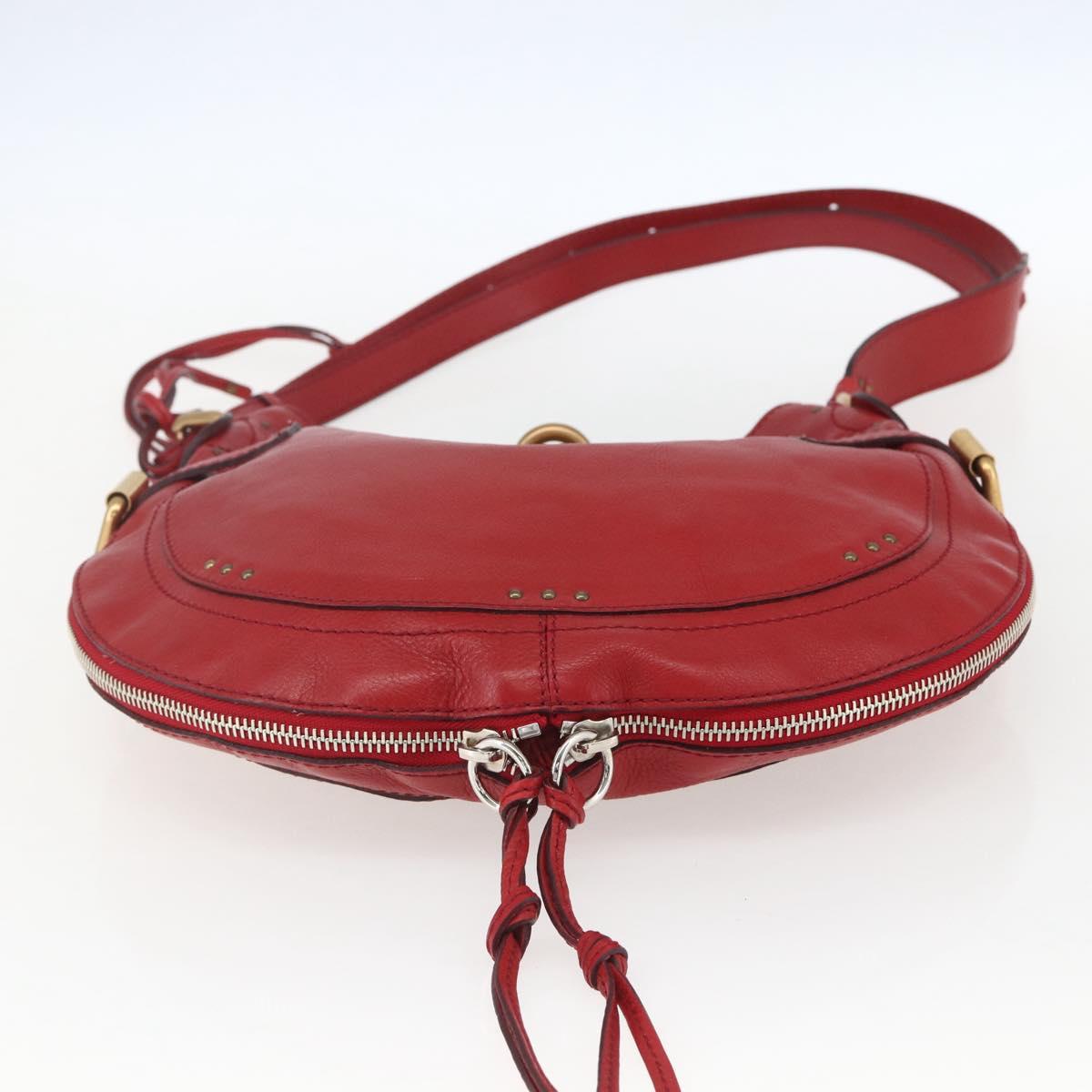 Chloe Paddington Shoulder Bag Leather Red Gold Auth 157807V