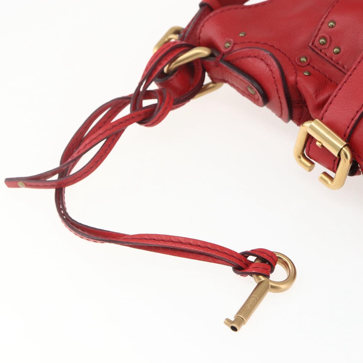 Chloe Paddington Shoulder Bag Leather Red Gold Auth 157807V