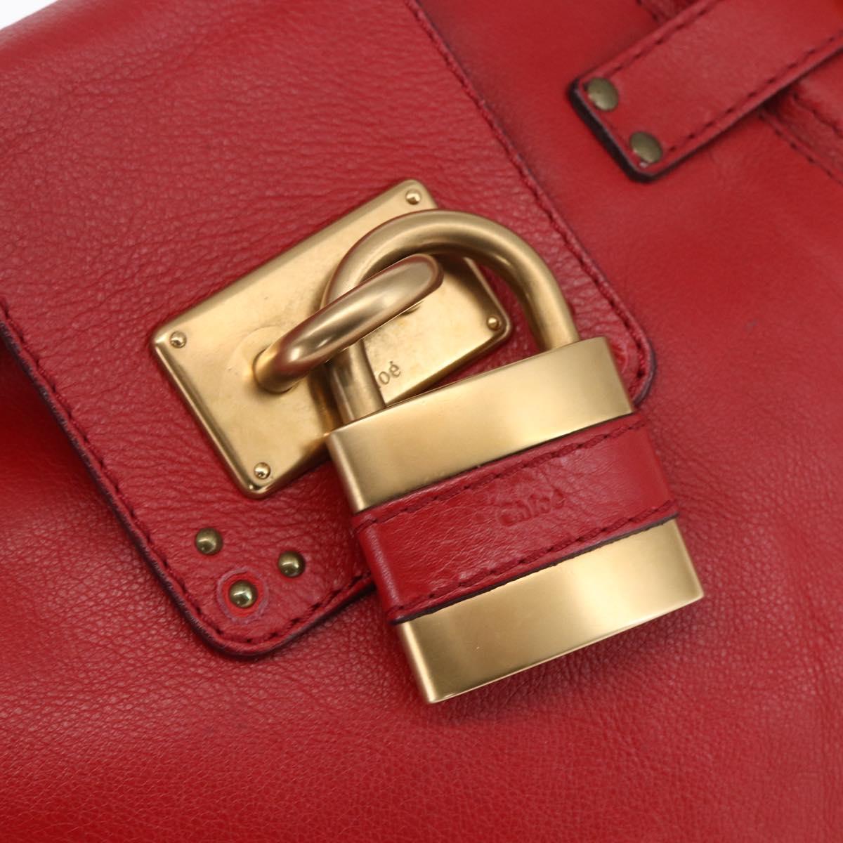 Chloe Paddington Shoulder Bag Leather Red Gold Auth 157807V