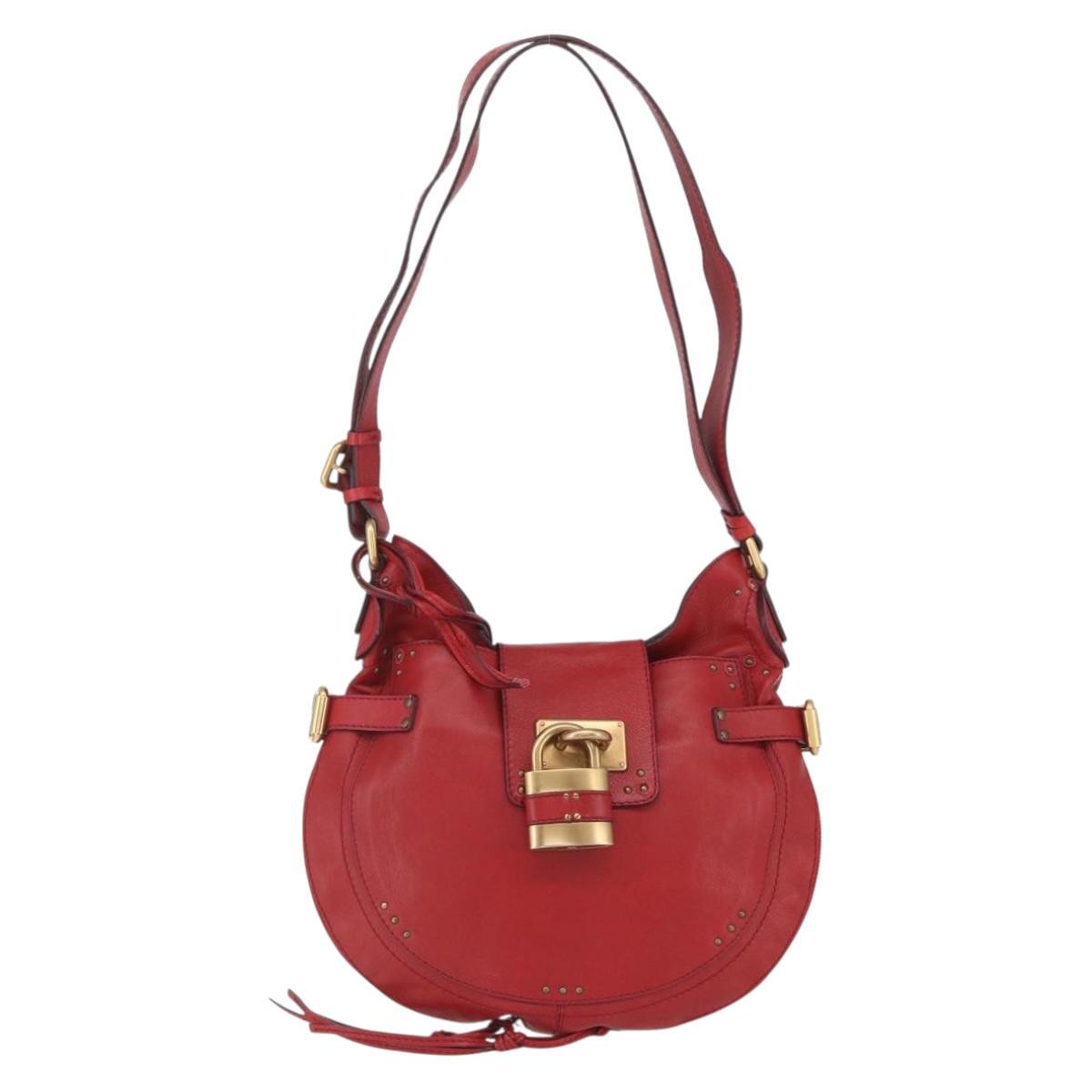 Chloe Paddington Shoulder Bag Leather Red Gold Auth 157807V