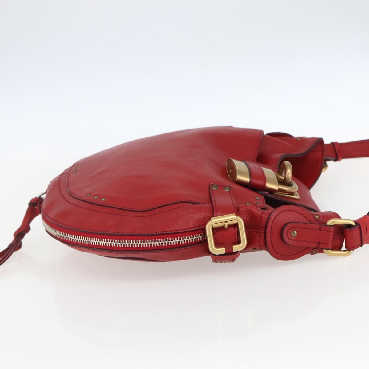Chloe Paddington Shoulder Bag Leather Red Gold Auth 157807V