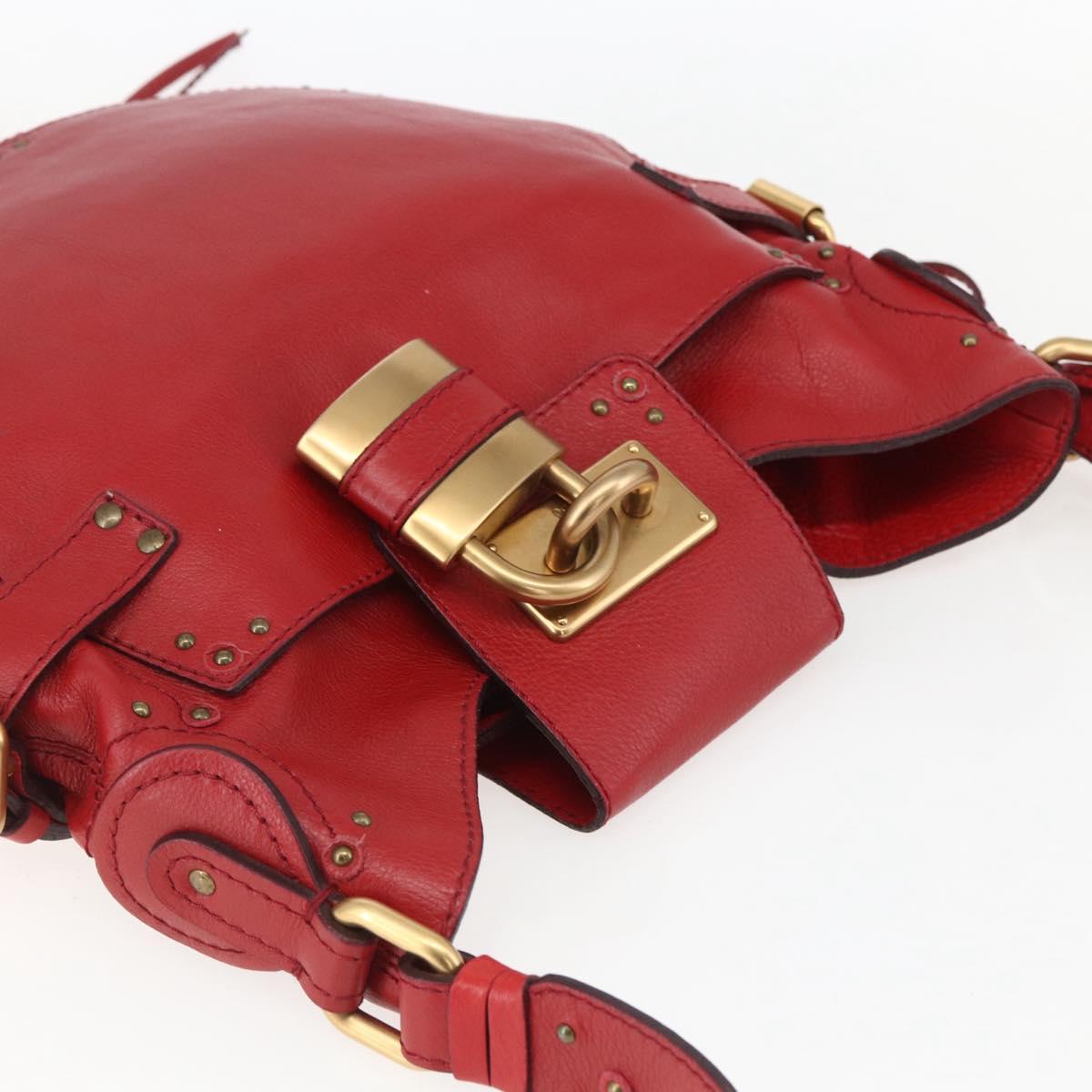 Chloe Paddington Shoulder Bag Leather Red Gold Auth 157807V