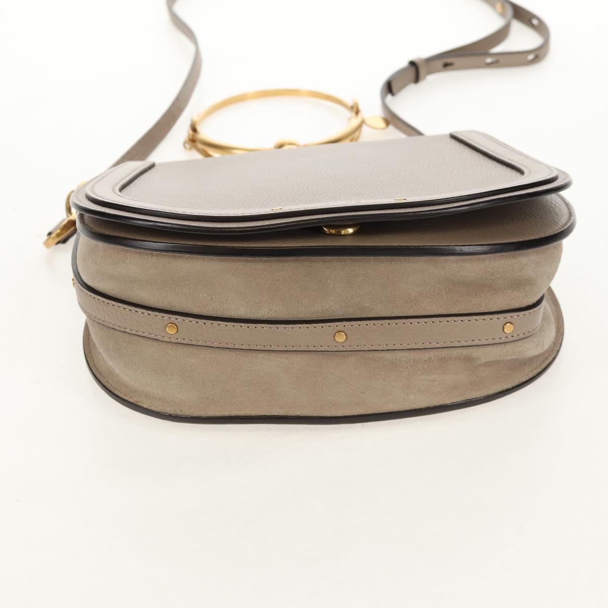 Chloe Nile Medium Bracelet Shoulder Bag Leather Beige Gold Auth 157808