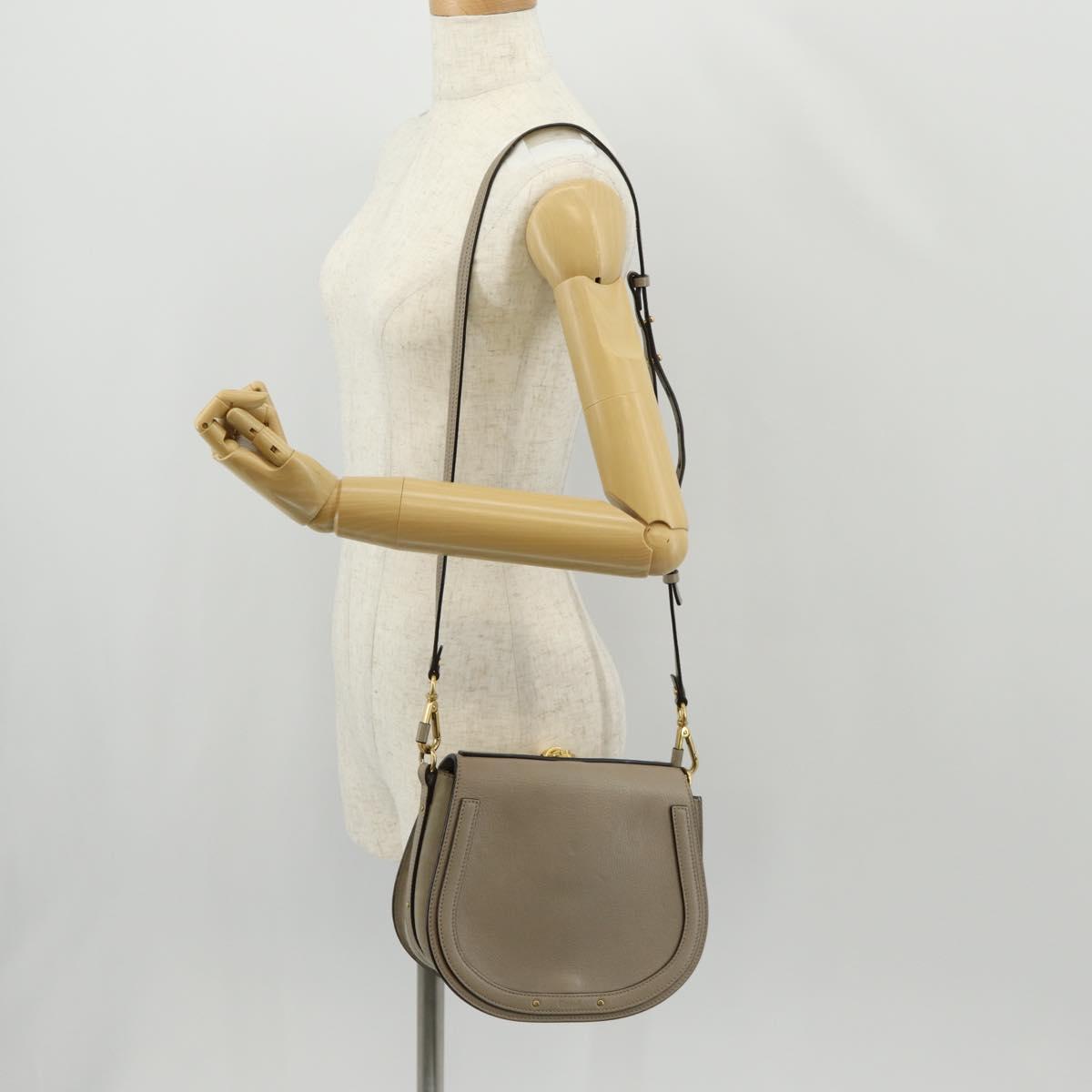 Chloe Nile Medium Bracelet Shoulder Bag Leather Beige Gold Auth 157808