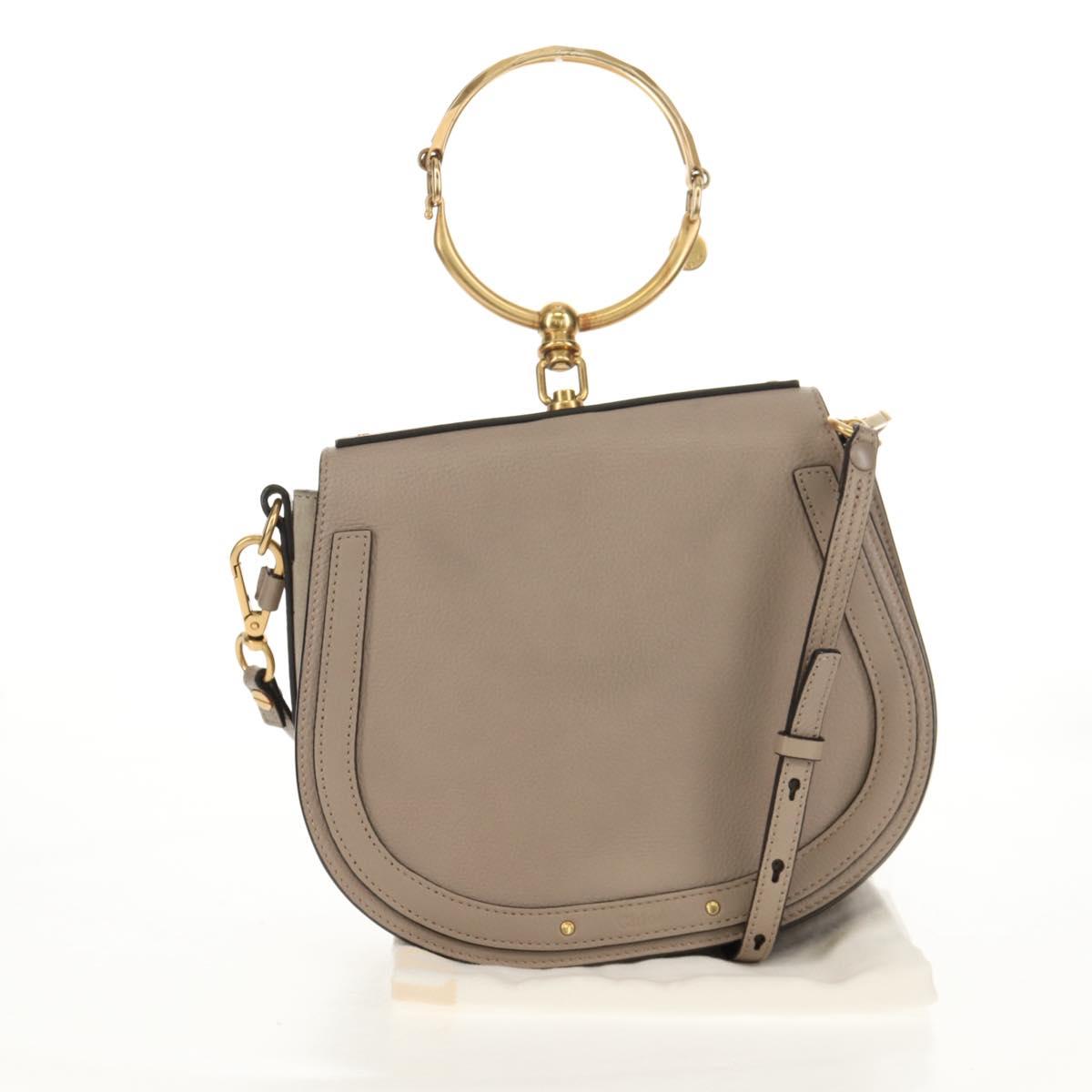 Chloe Nile Medium Bracelet Shoulder Bag Leather Beige Gold Auth 157808