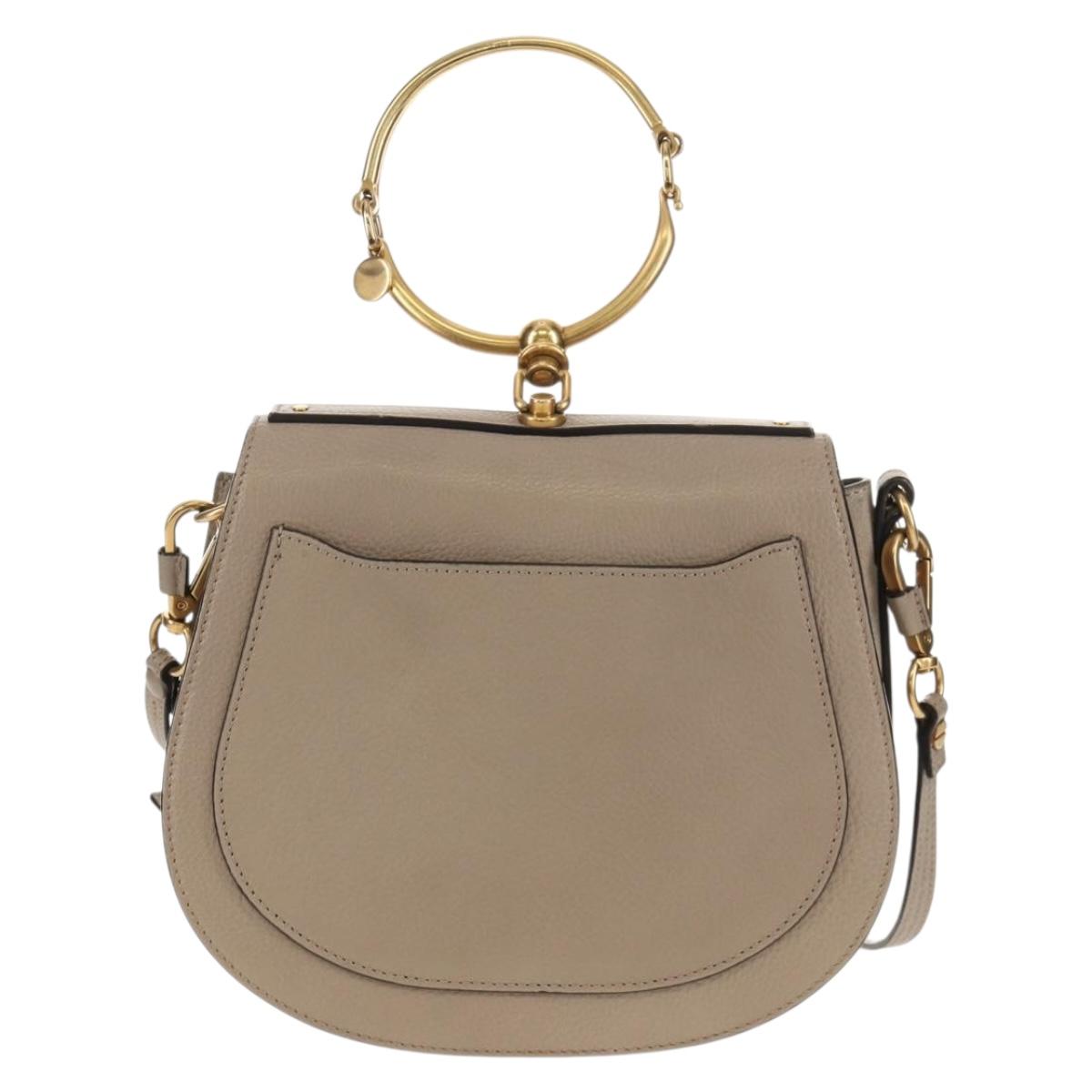 Chloe Nile Medium Bracelet Shoulder Bag Leather Beige Gold Auth 157808