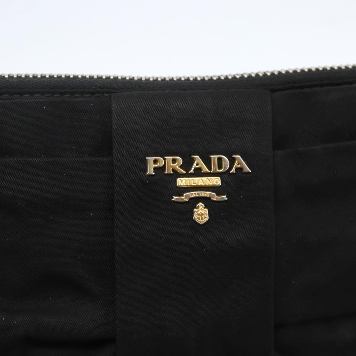 PRADA Shoulder Bag Nylon Black Gold Auth 157828