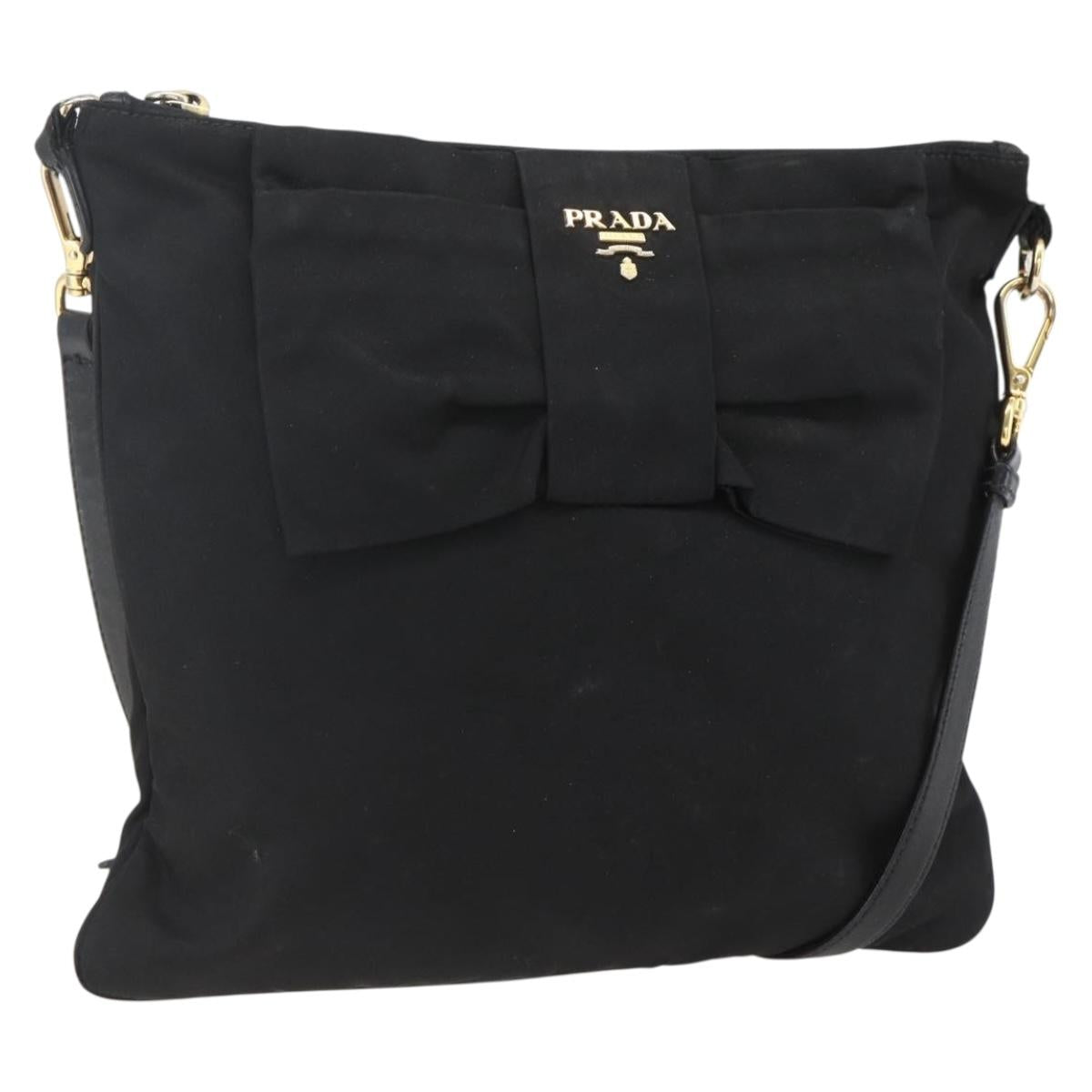 PRADA Shoulder Bag Nylon Black Gold Auth 157828