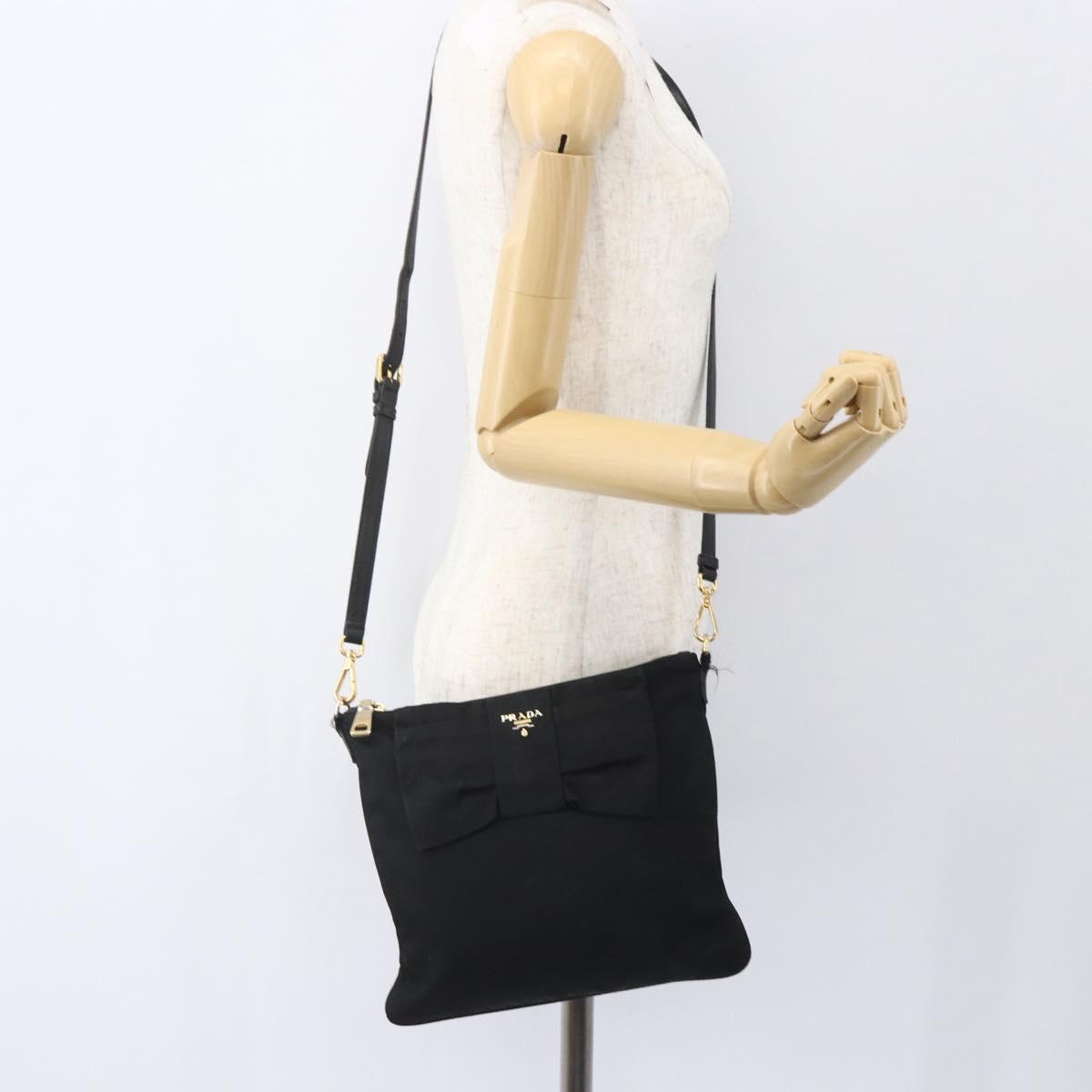 PRADA Shoulder Bag Nylon Black Gold Auth 157828