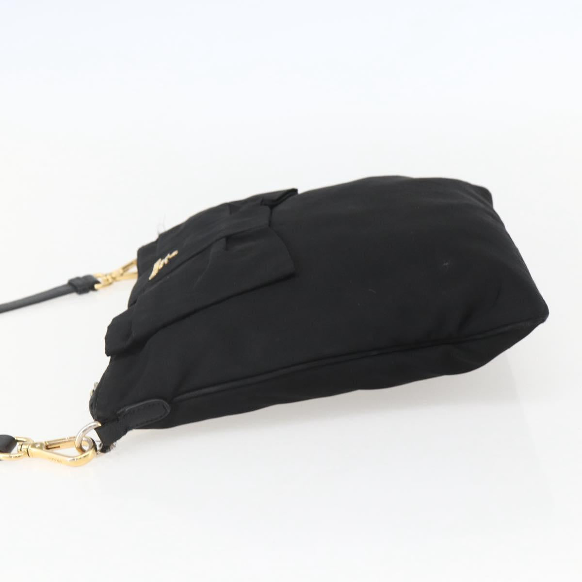 PRADA Shoulder Bag Nylon Black Gold Auth 157828