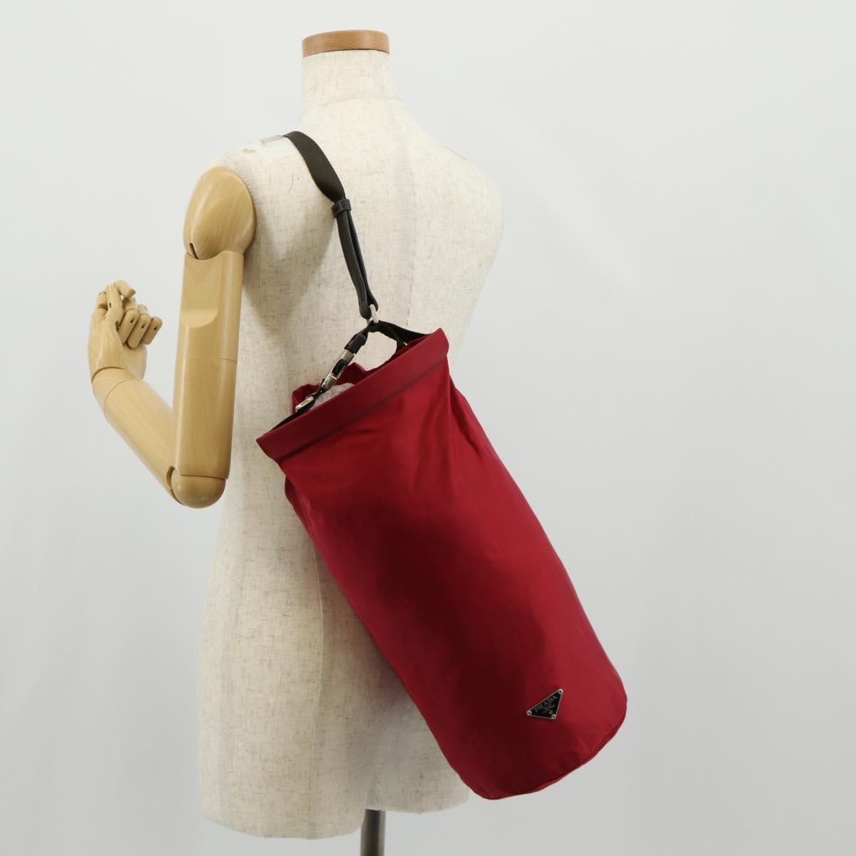 PRADA Shoulder Bag Nylon Red Silver Auth 157829