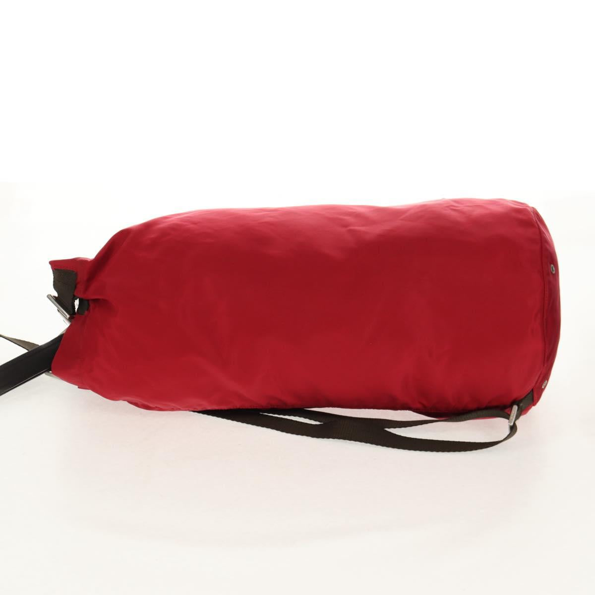 PRADA Shoulder Bag Nylon Red Silver Auth 157829