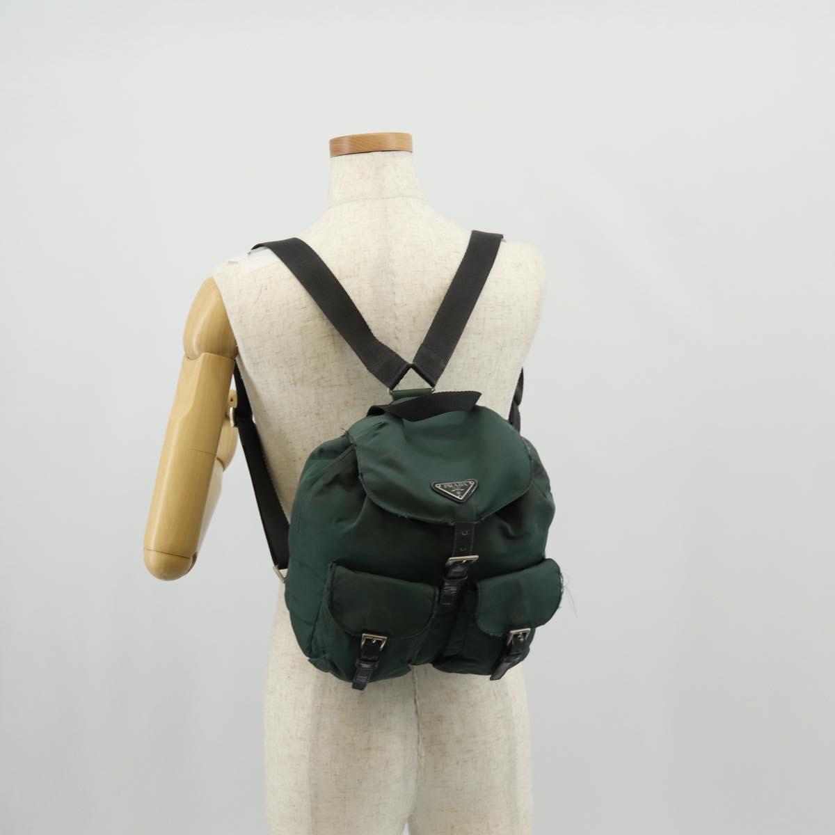 PRADA Backpack Nylon Green Silver Auth 157830
