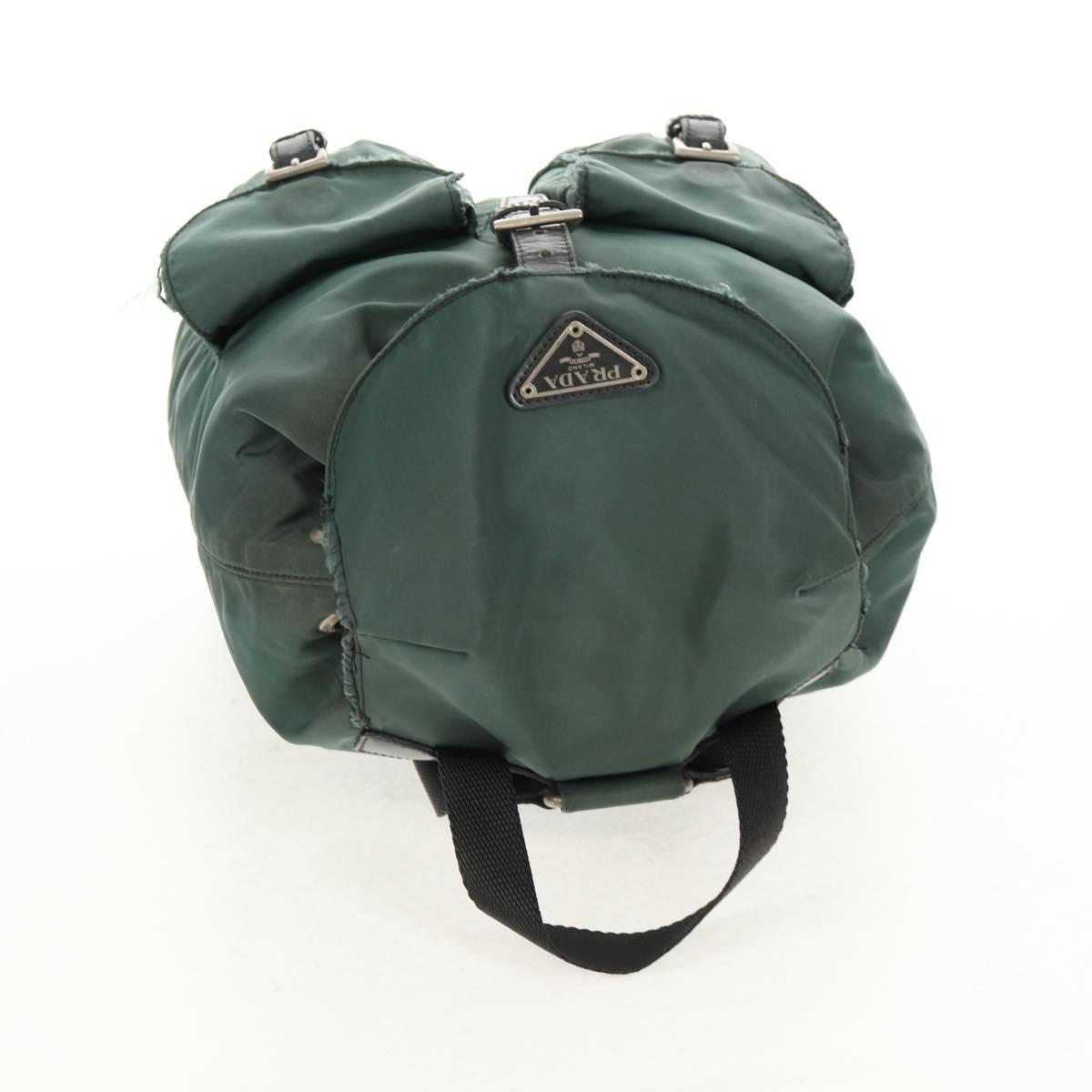PRADA Backpack Nylon Green Silver Auth 157830