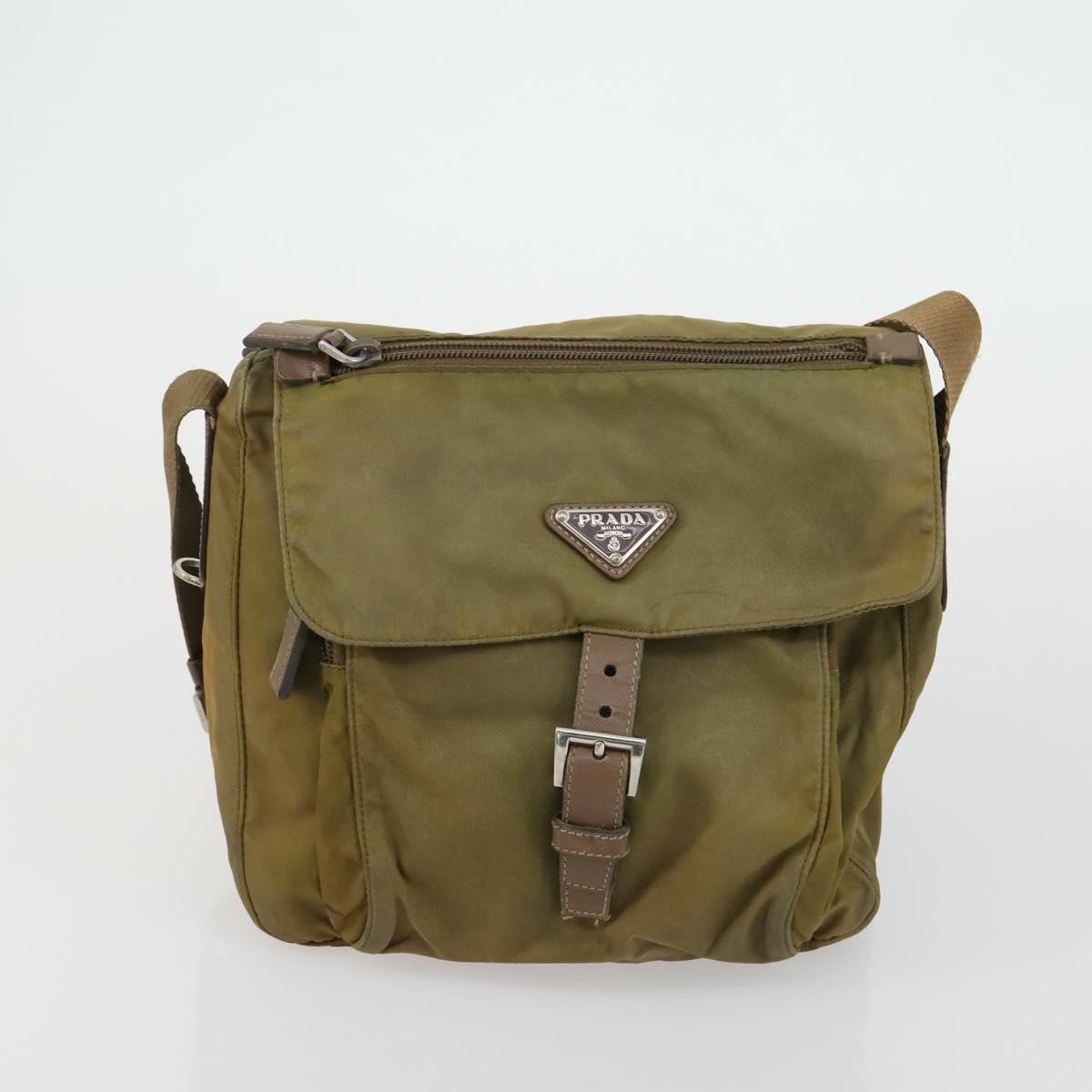 PRADA Hand Bag Nylon 3 Set Green Beige Auth 157831
