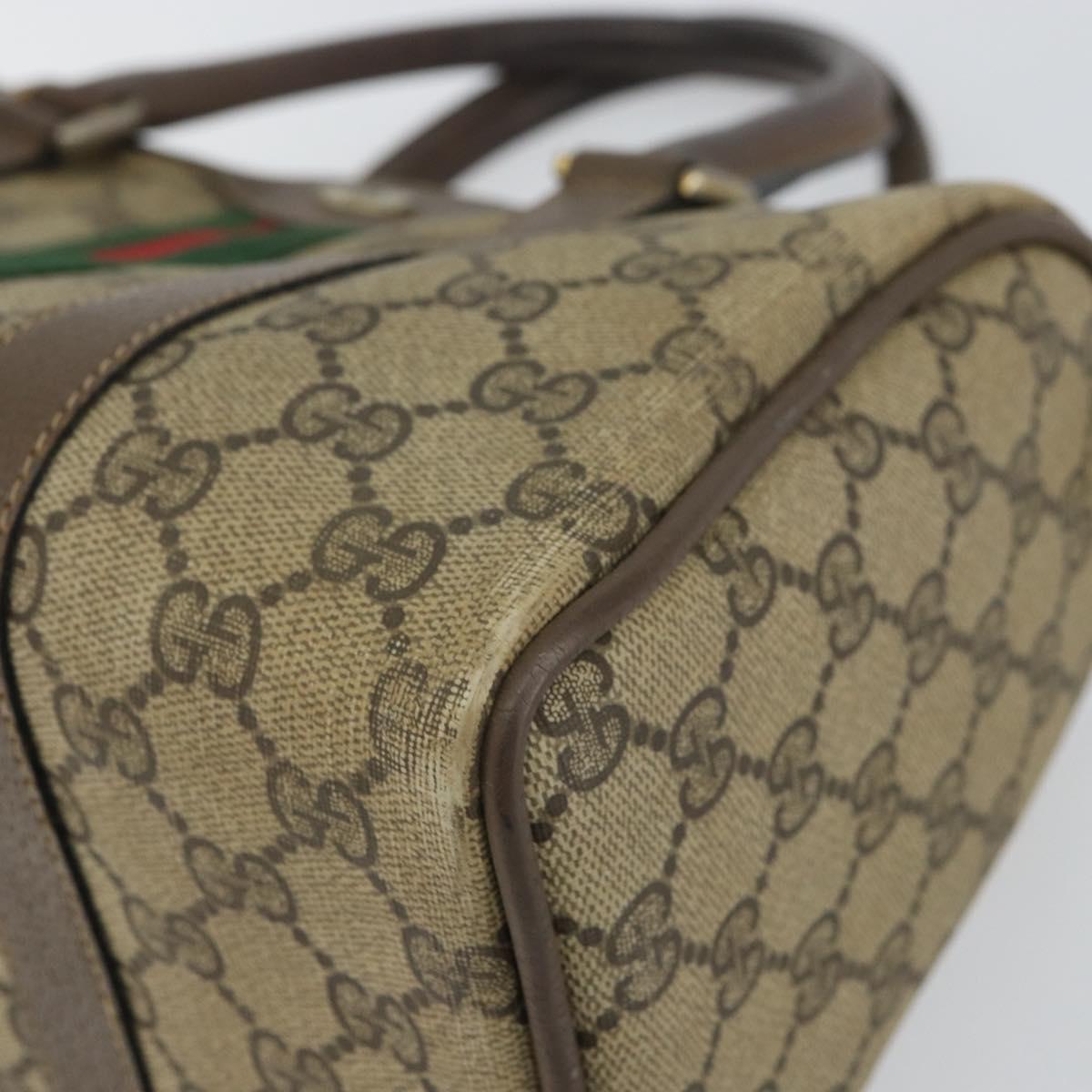 GUCCI GG Supreme Web Sherry Line Bag PVC Beige Gold 116 02 006 Auth 157857