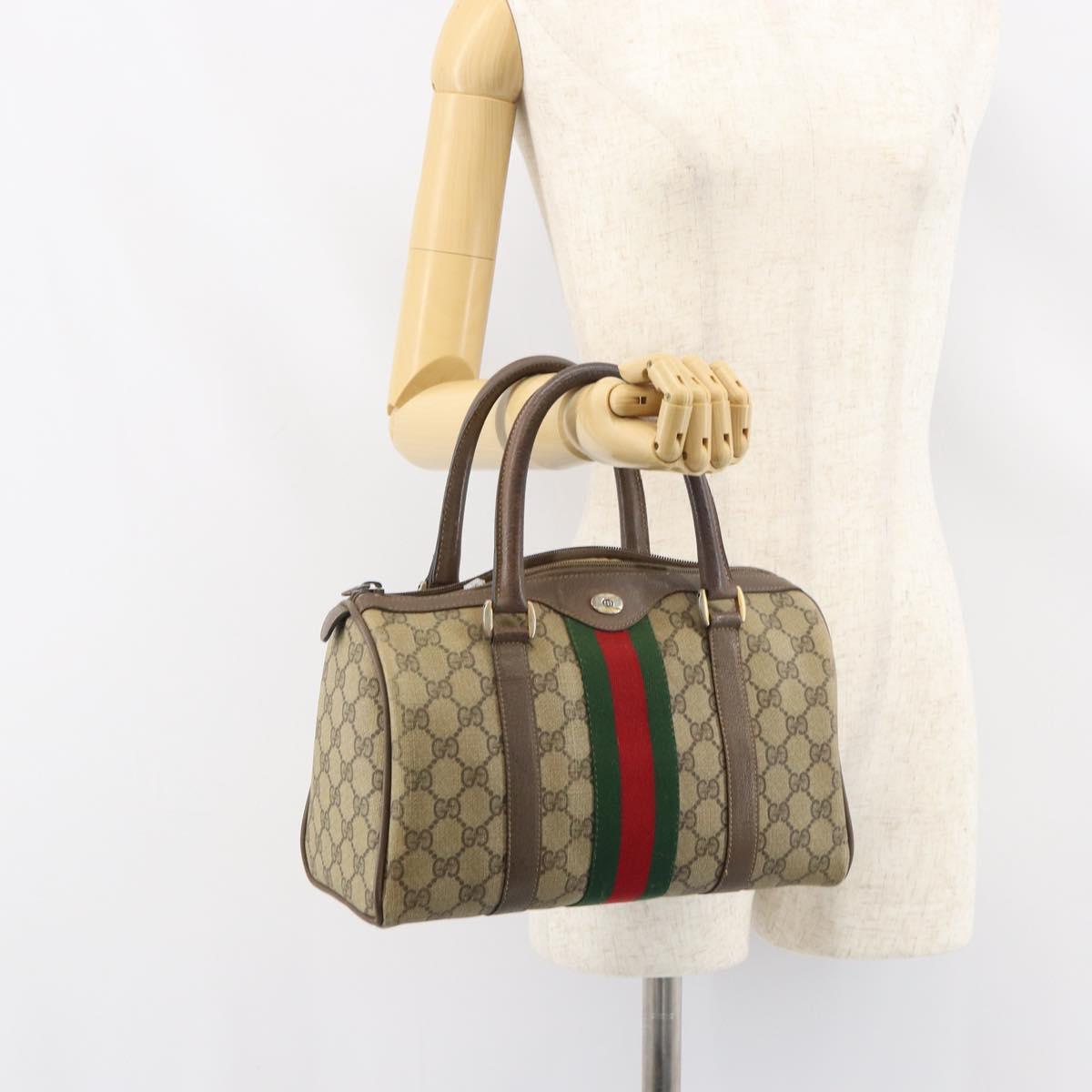GUCCI GG Supreme Web Sherry Line Bag PVC Beige Gold 116 02 006 Auth 157857