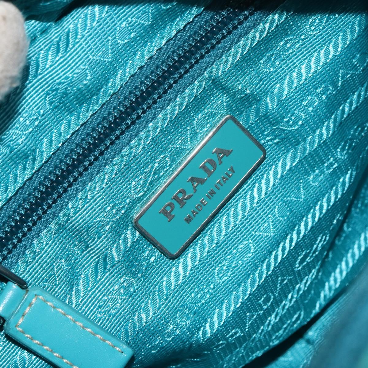 PRADA Shoulder Bag Nylon Turquoise Blue Silver Auth 157870