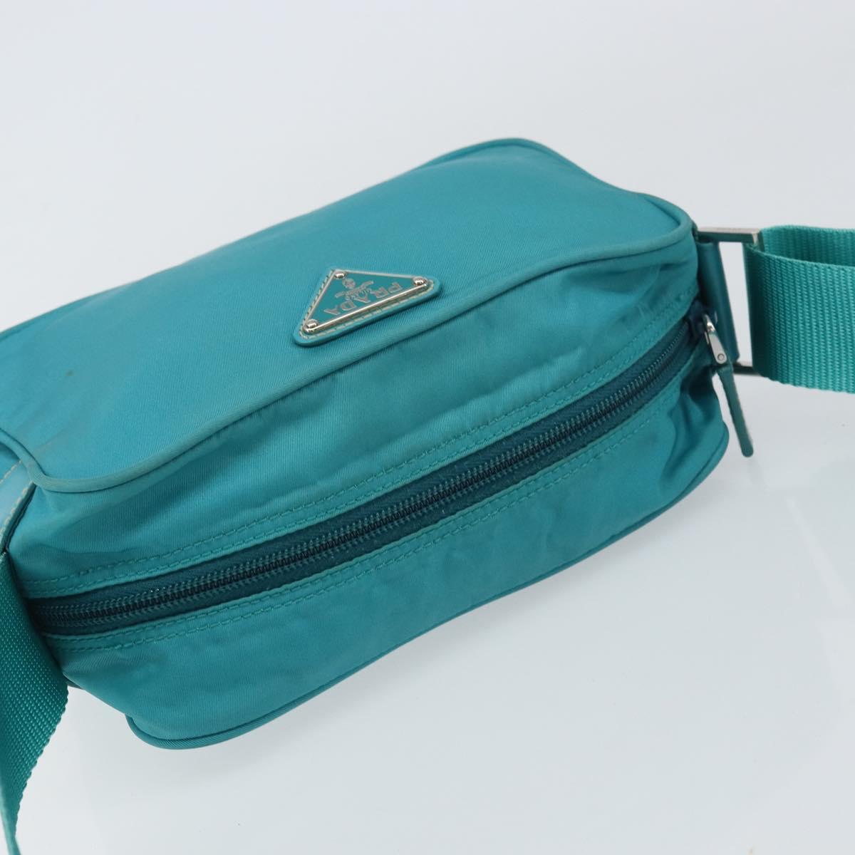 PRADA Shoulder Bag Nylon Turquoise Blue Silver Auth 157870