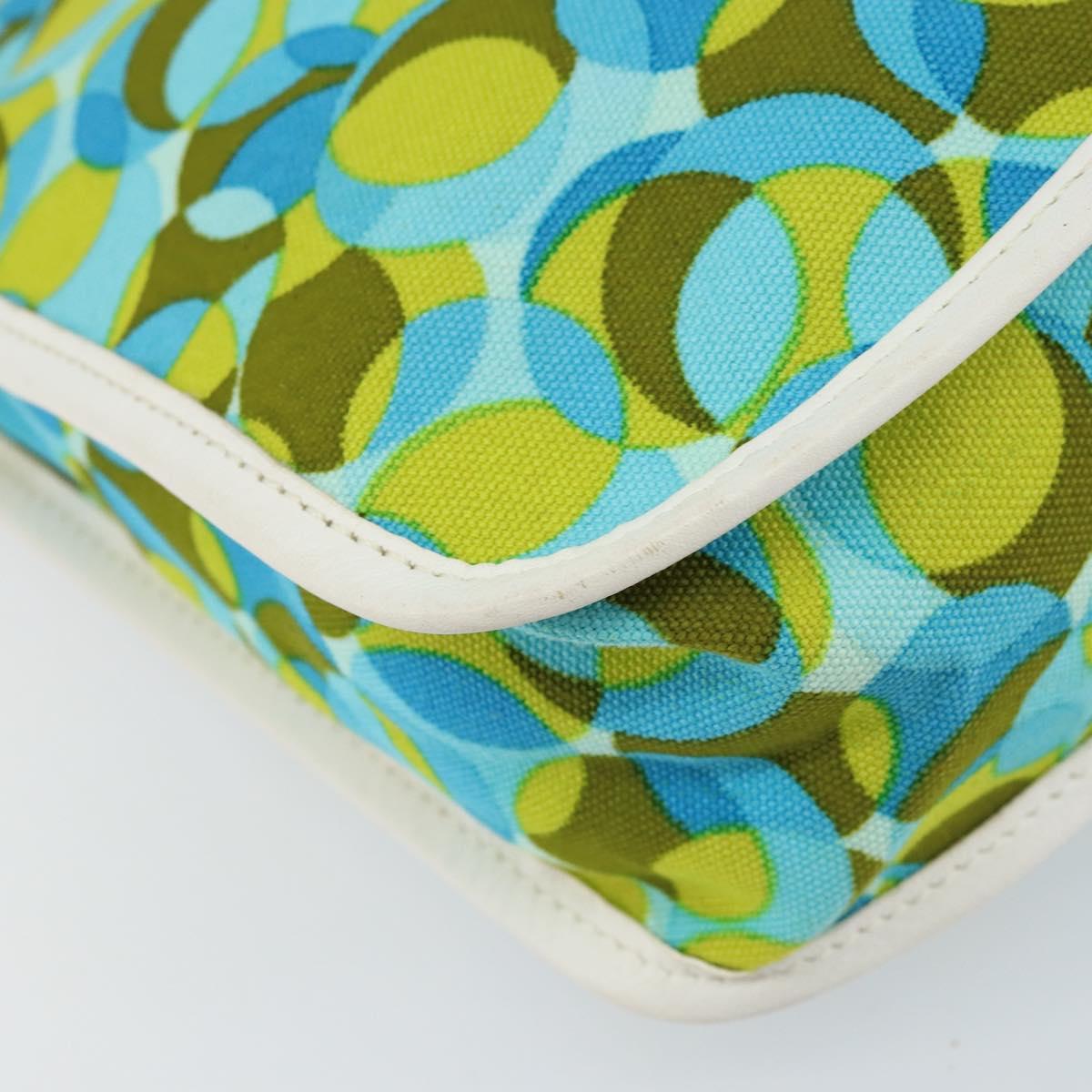 CELINE Circle Shoulder Bag Canvas Leather Blue Light green Auth 157872