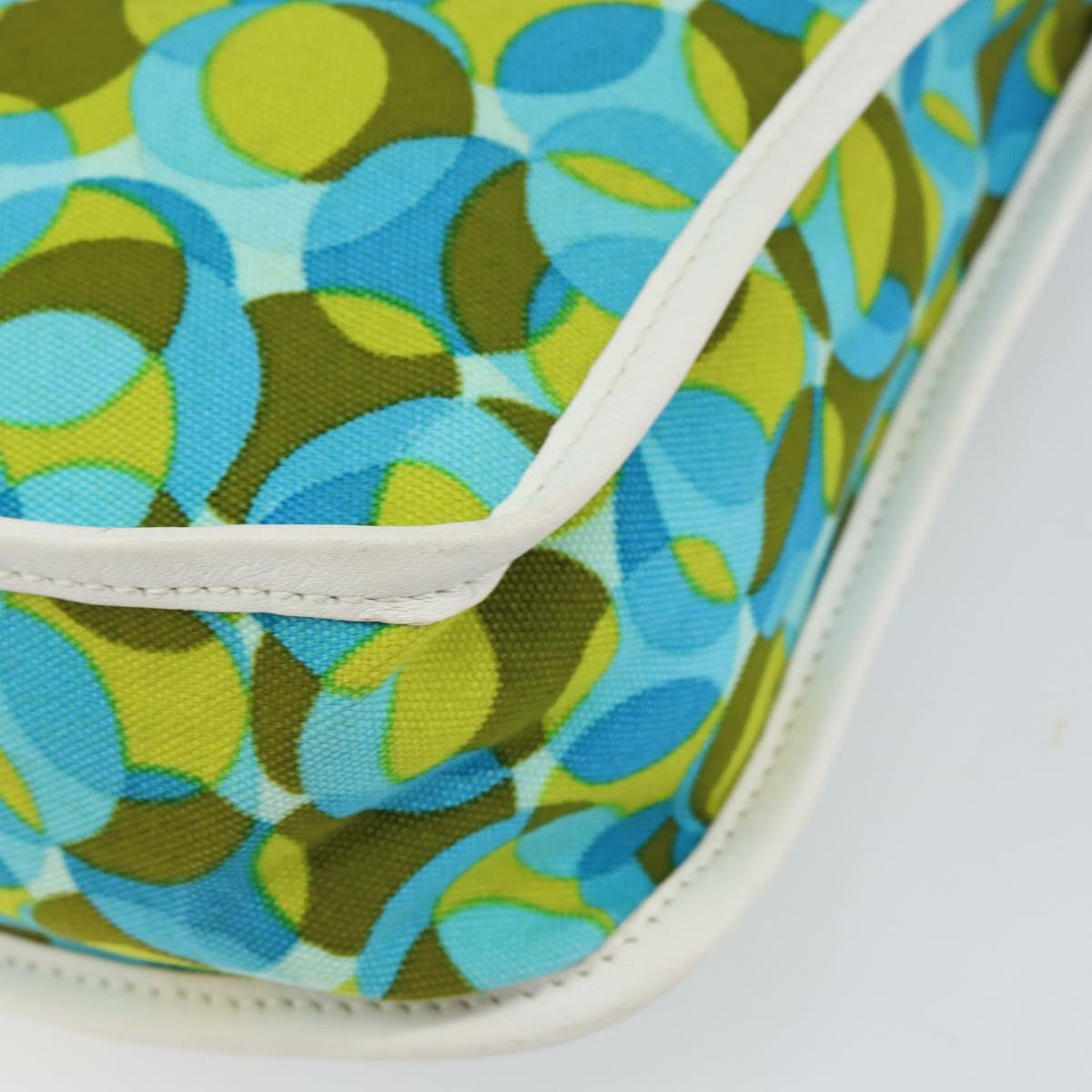 CELINE Circle Shoulder Bag Canvas Leather Blue Light green Auth 157872