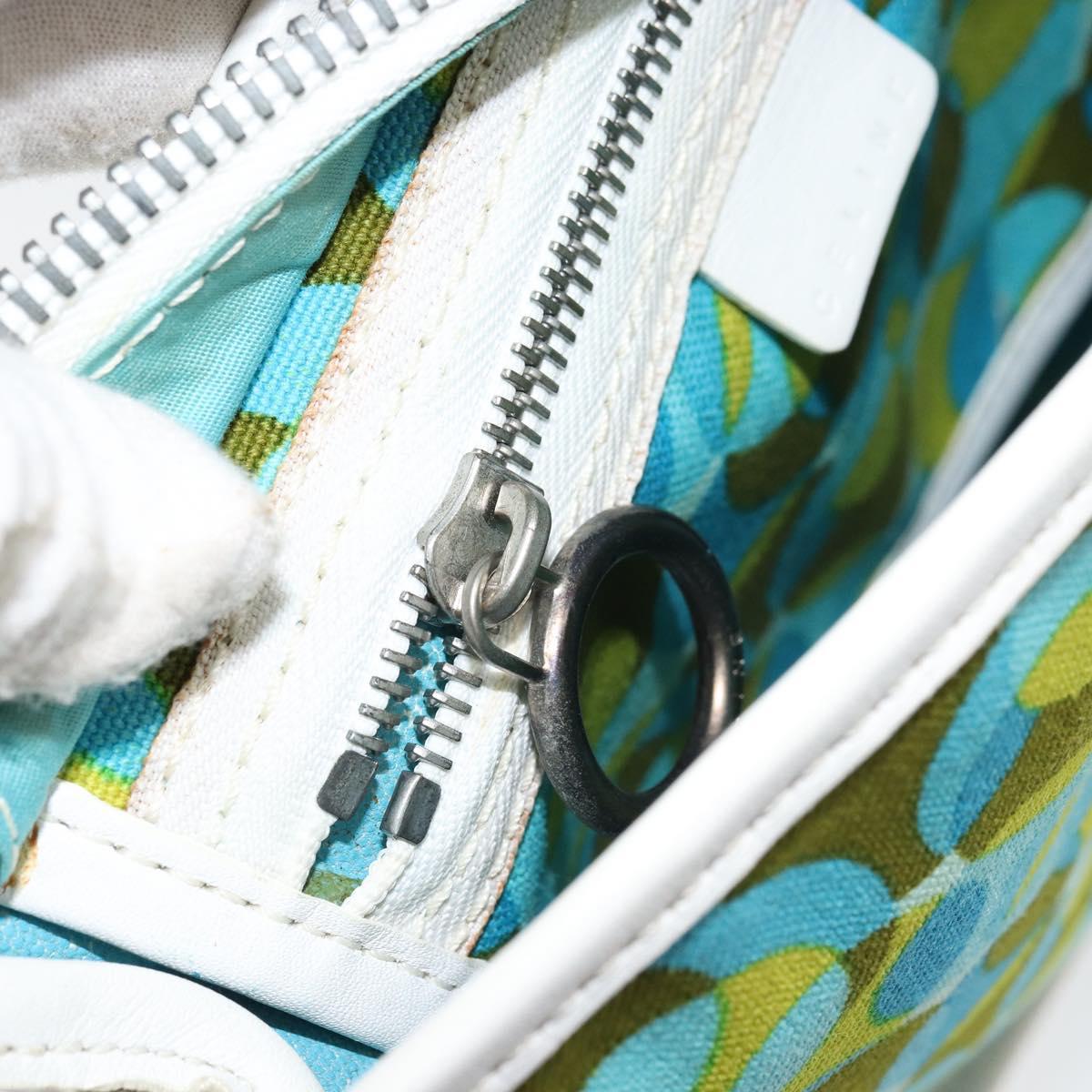 CELINE Circle Shoulder Bag Canvas Leather Blue Light green Auth 157872