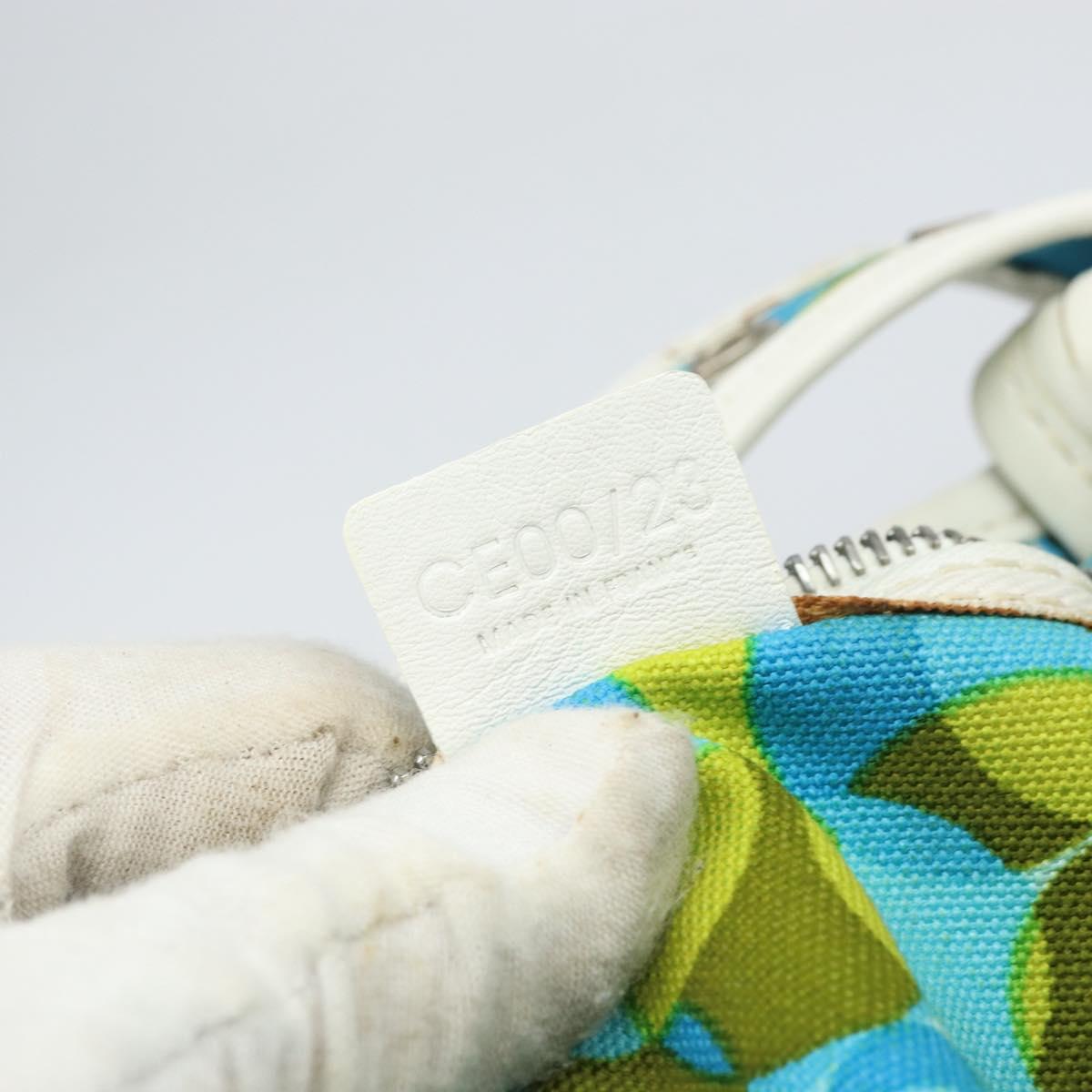 CELINE Circle Shoulder Bag Canvas Leather Blue Light green Auth 157872