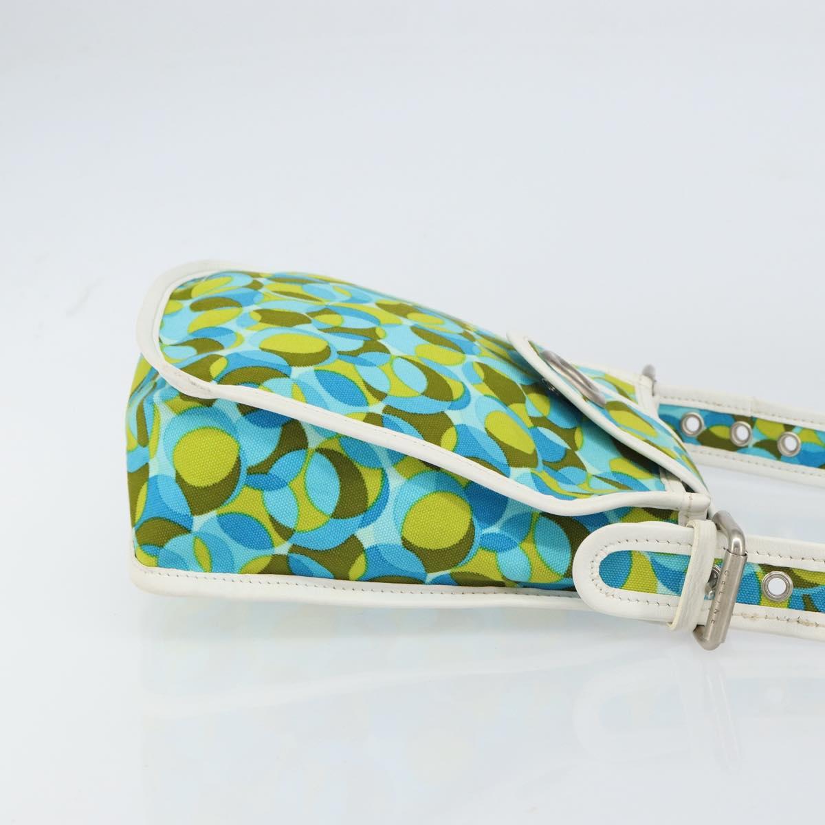 CELINE Circle Shoulder Bag Canvas Leather Blue Light green Auth 157872