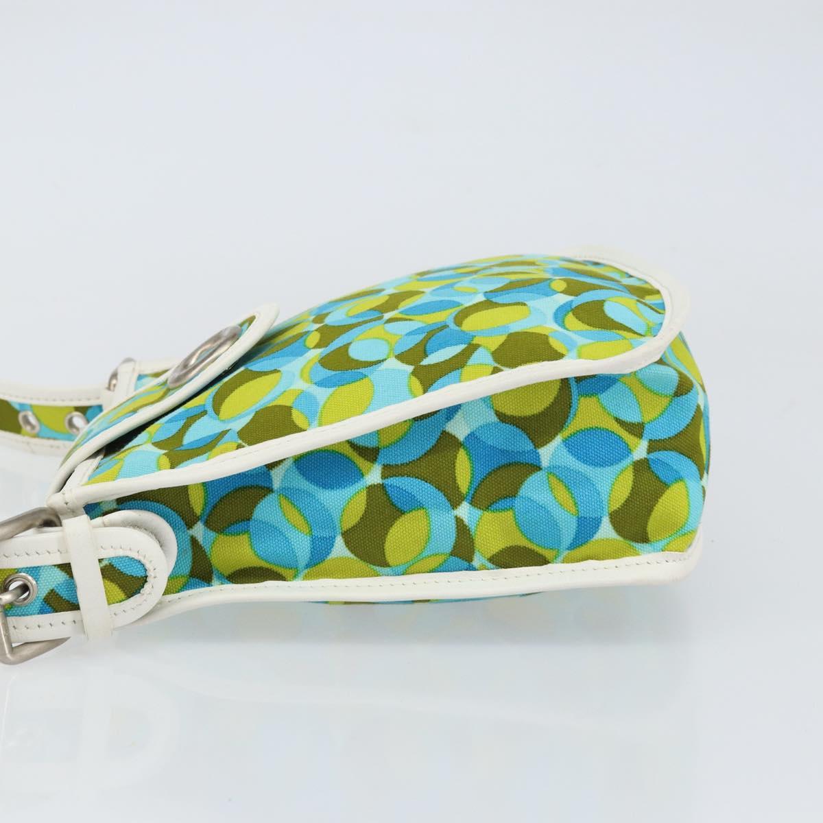 CELINE Circle Shoulder Bag Canvas Leather Blue Light green Auth 157872