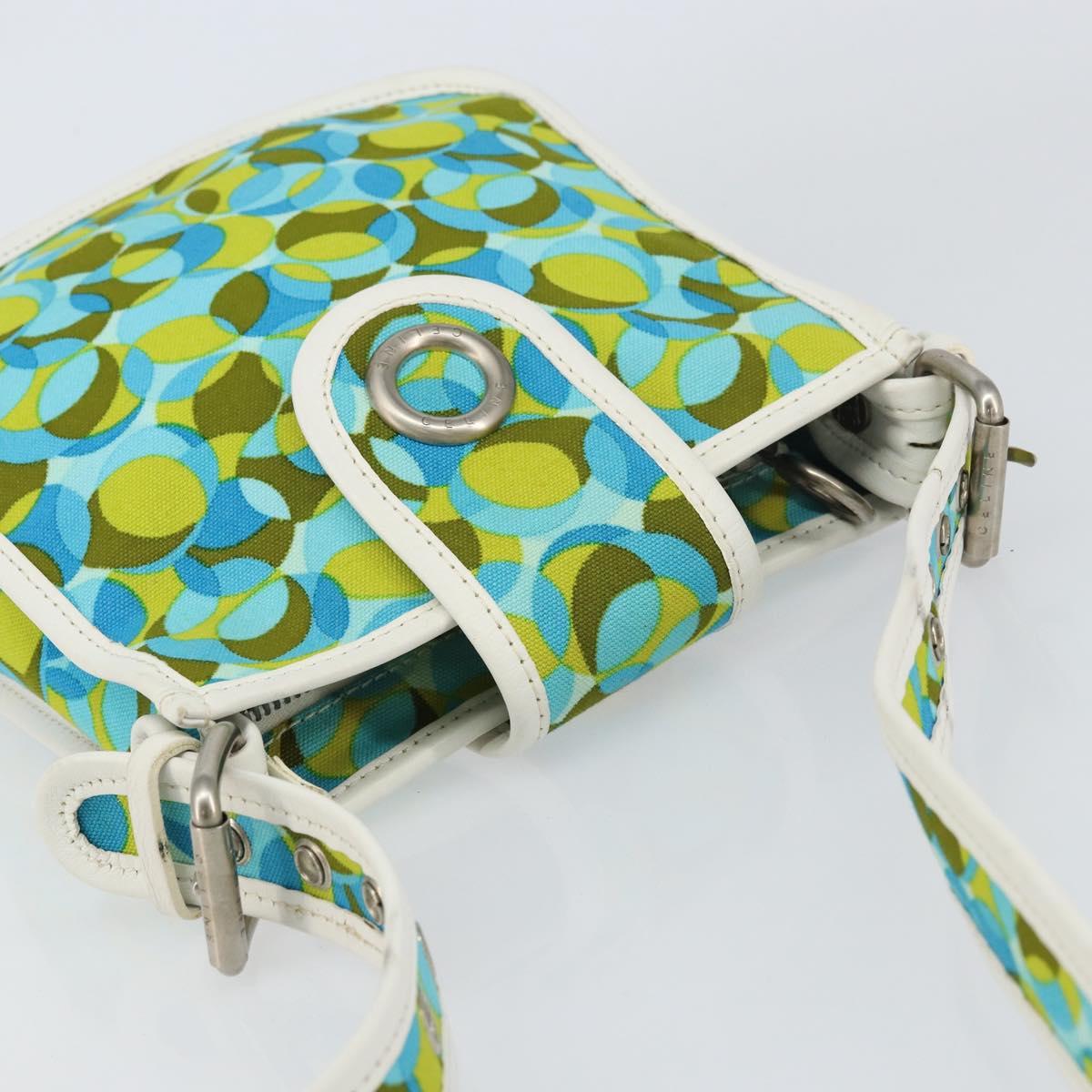 CELINE Circle Shoulder Bag Canvas Leather Blue Light green Auth 157872