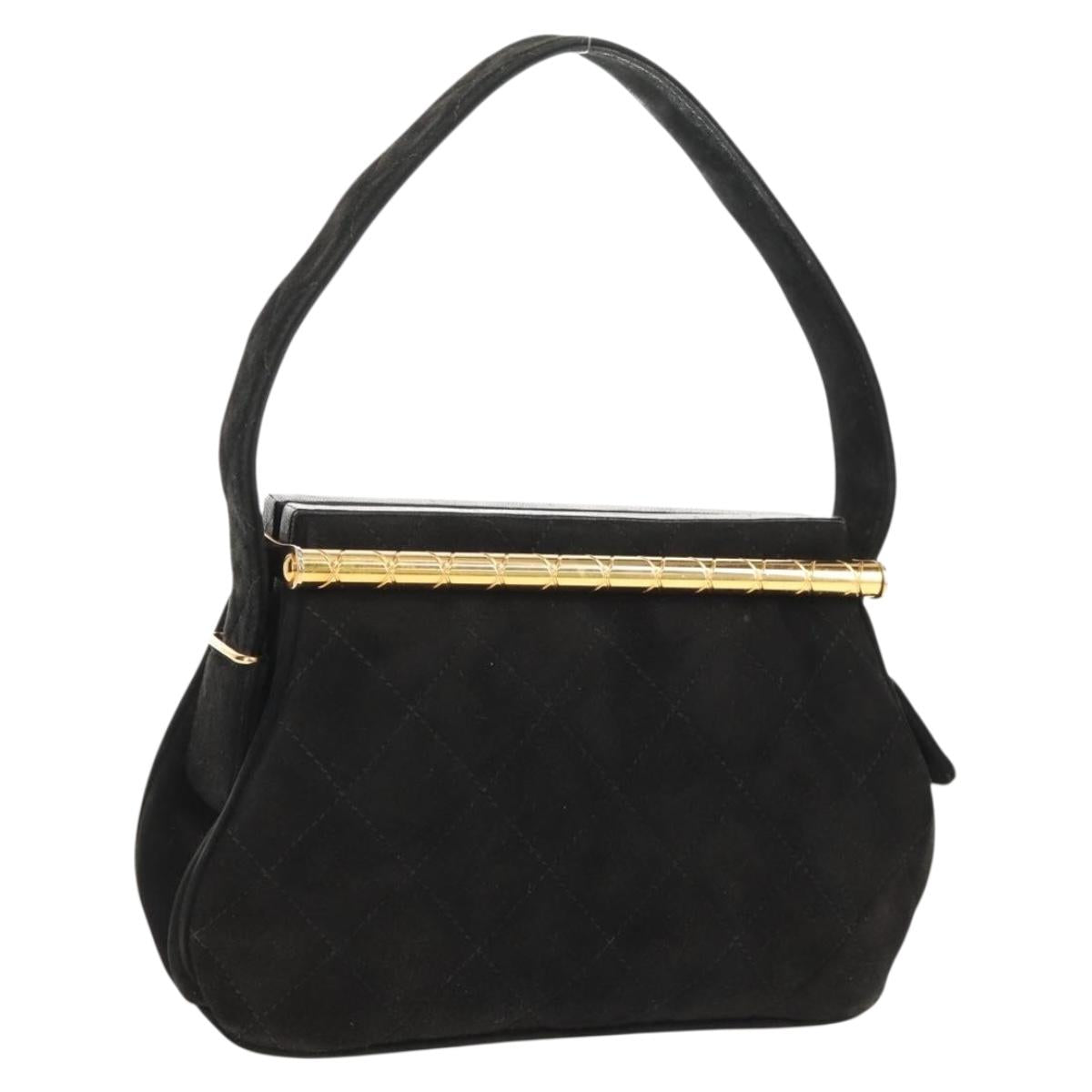 CHANEL Matelasse Hand Bag Suede Black Gold CC Auth 157875V