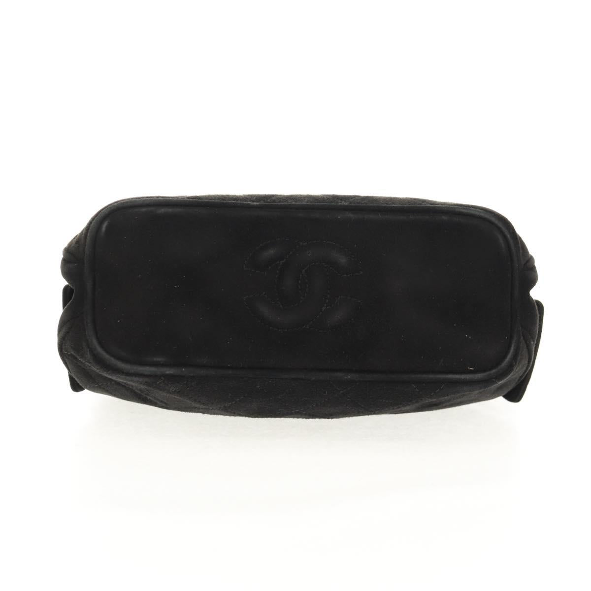 CHANEL Matelasse Hand Bag Suede Black Gold CC Auth 157875V