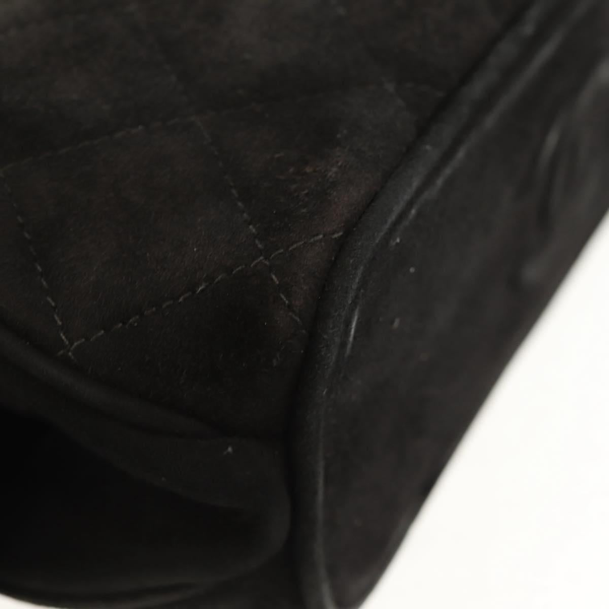 CHANEL Matelasse Hand Bag Suede Black Gold CC Auth 157875V