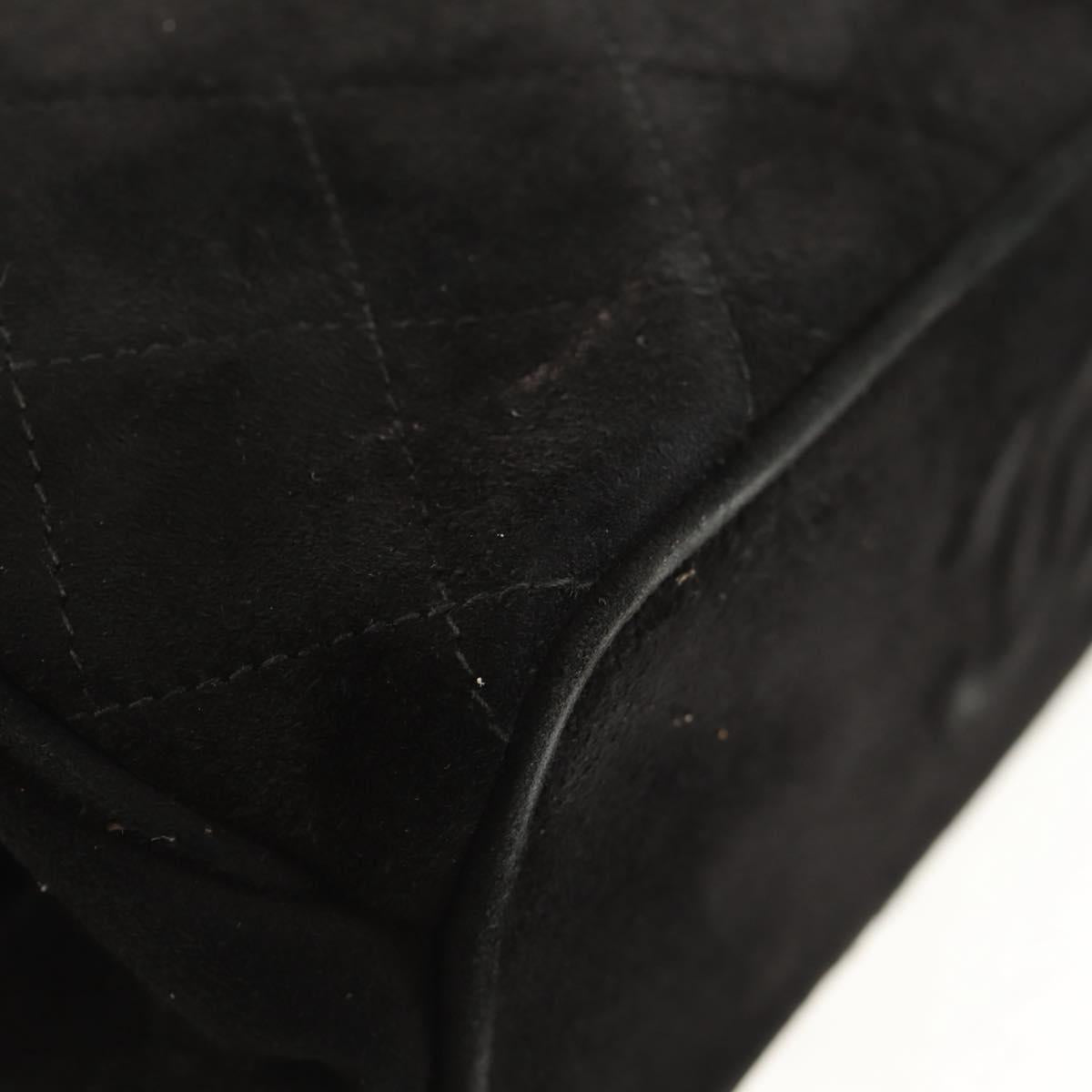 CHANEL Matelasse Hand Bag Suede Black Gold CC Auth 157875V