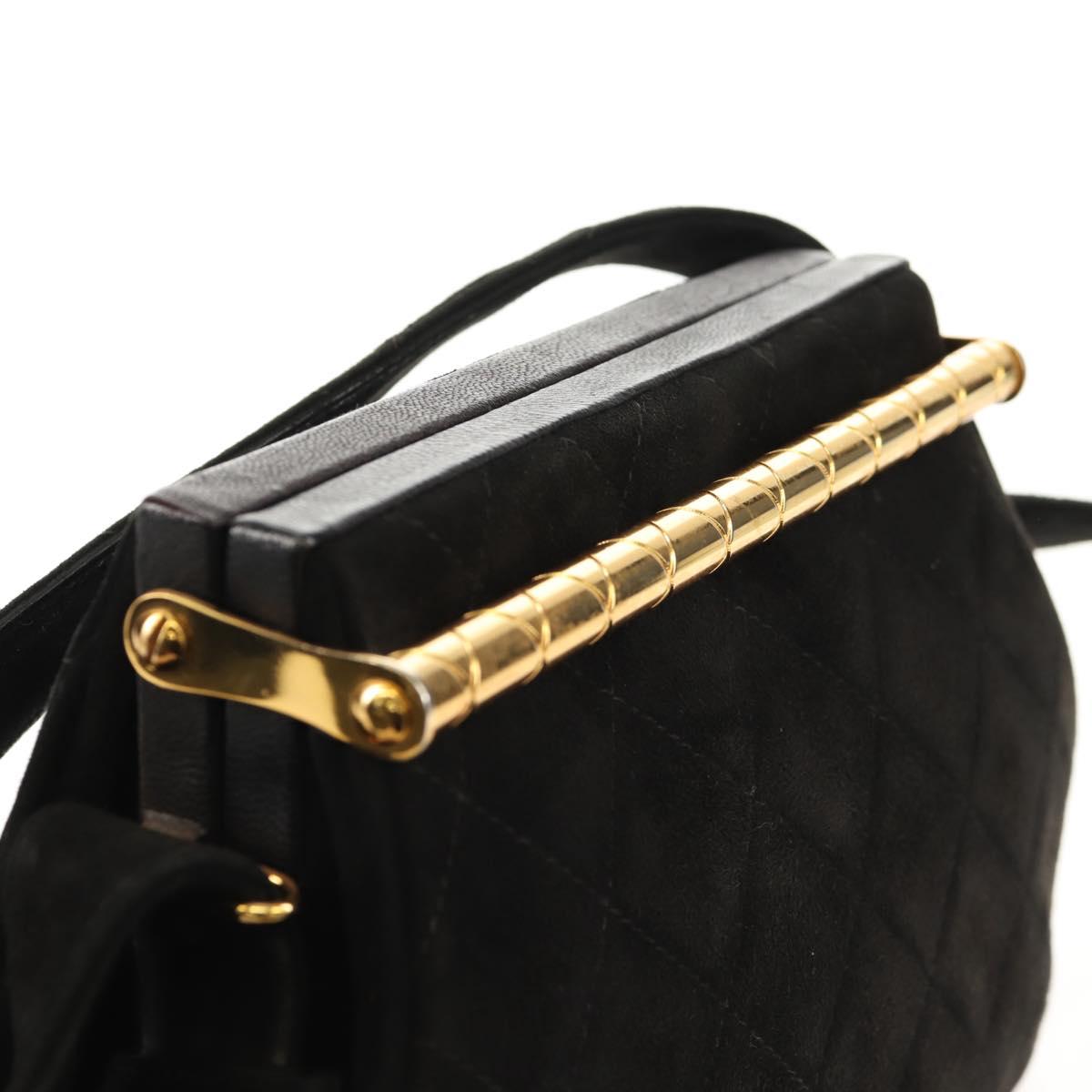 CHANEL Matelasse Hand Bag Suede Black Gold CC Auth 157875V