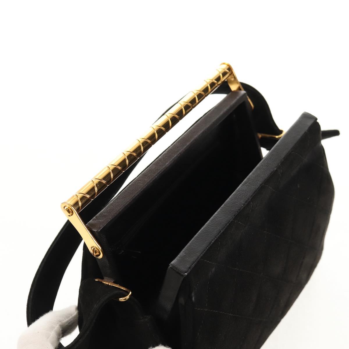 CHANEL Matelasse Hand Bag Suede Black Gold CC Auth 157875V