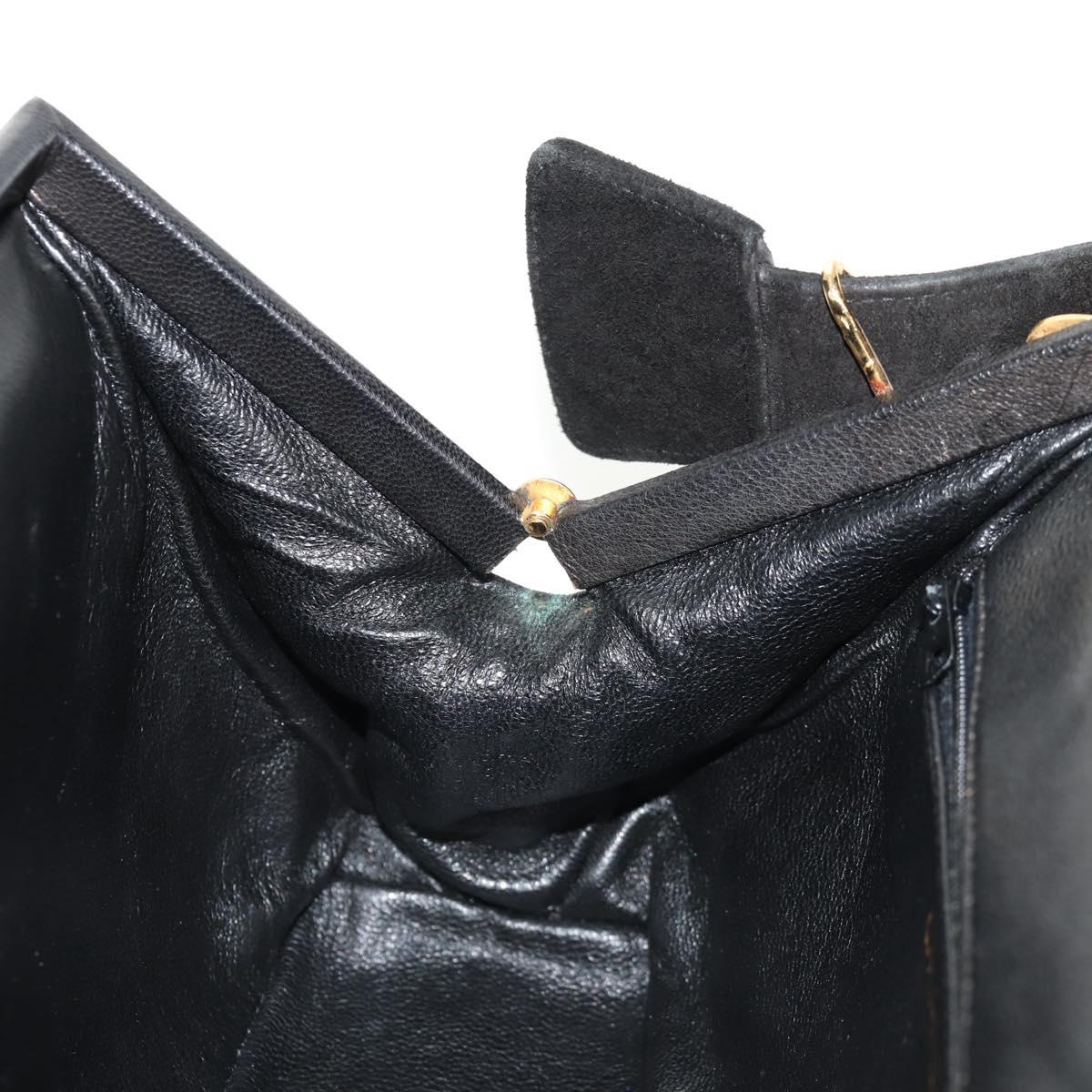 CHANEL Matelasse Hand Bag Suede Black Gold CC Auth 157875V