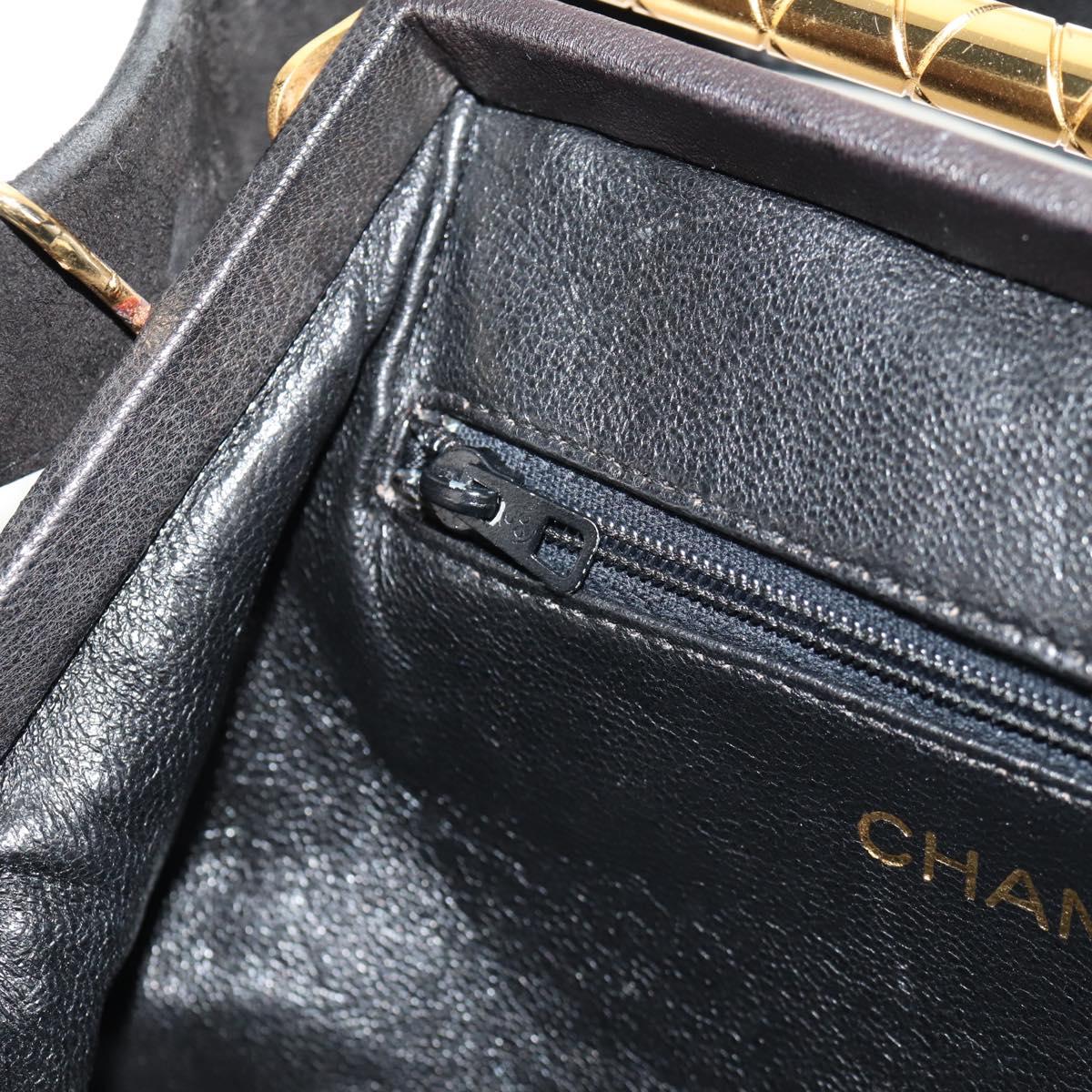 CHANEL Matelasse Hand Bag Suede Black Gold CC Auth 157875V