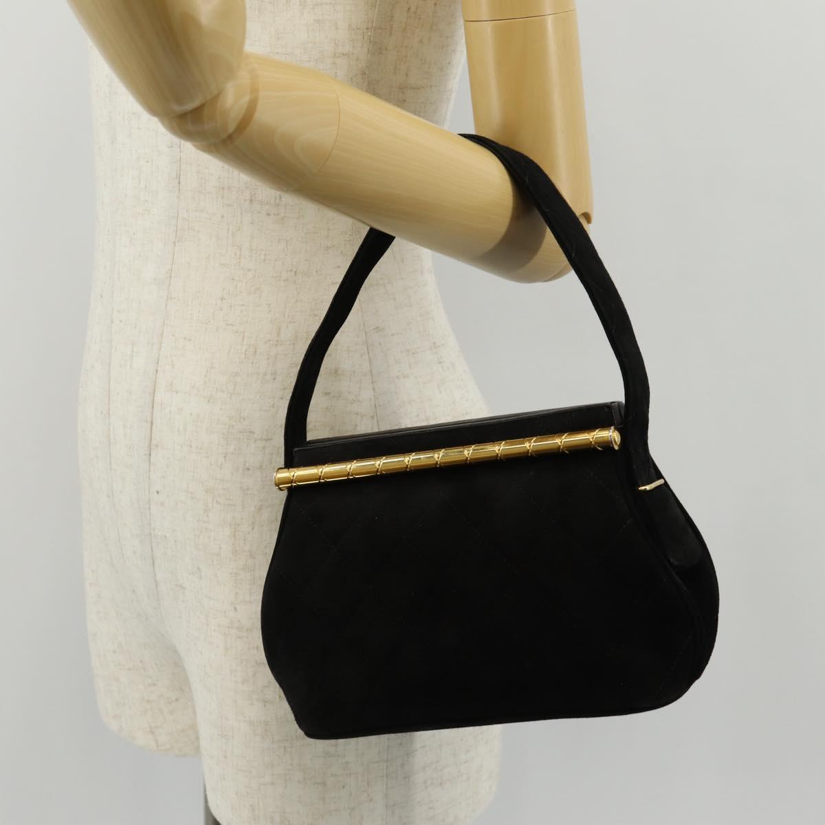 CHANEL Matelasse Hand Bag Suede Black Gold CC Auth 157875V
